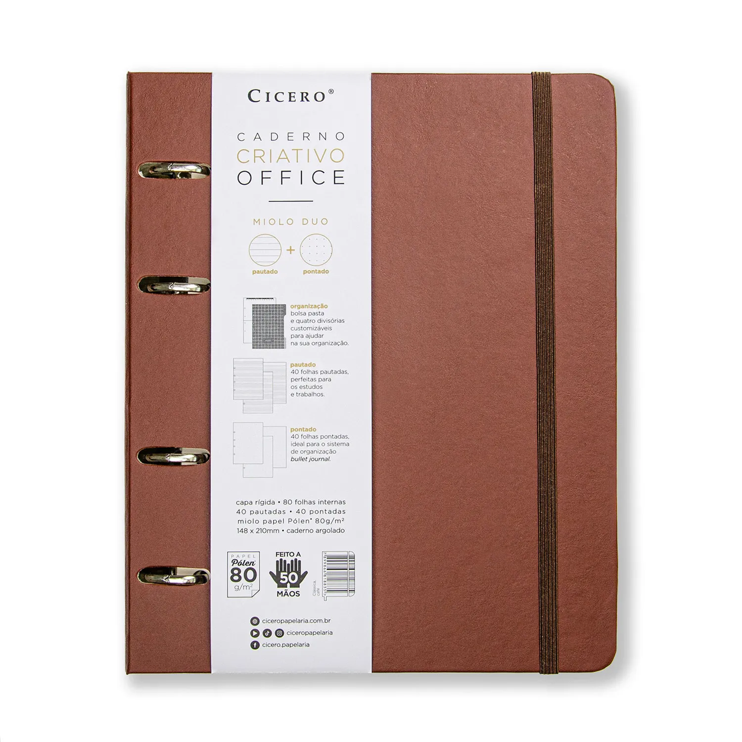 Caderno Criativo Office Duo Argolado Clássica Pautado & Pontado A5 Café
