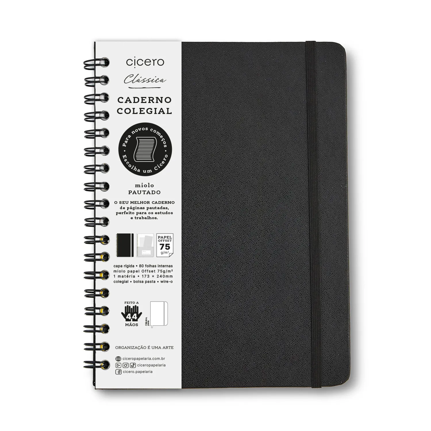 Caderno Espiral Colegial Clássica Pautado Preta 1 Matéria 80 fls