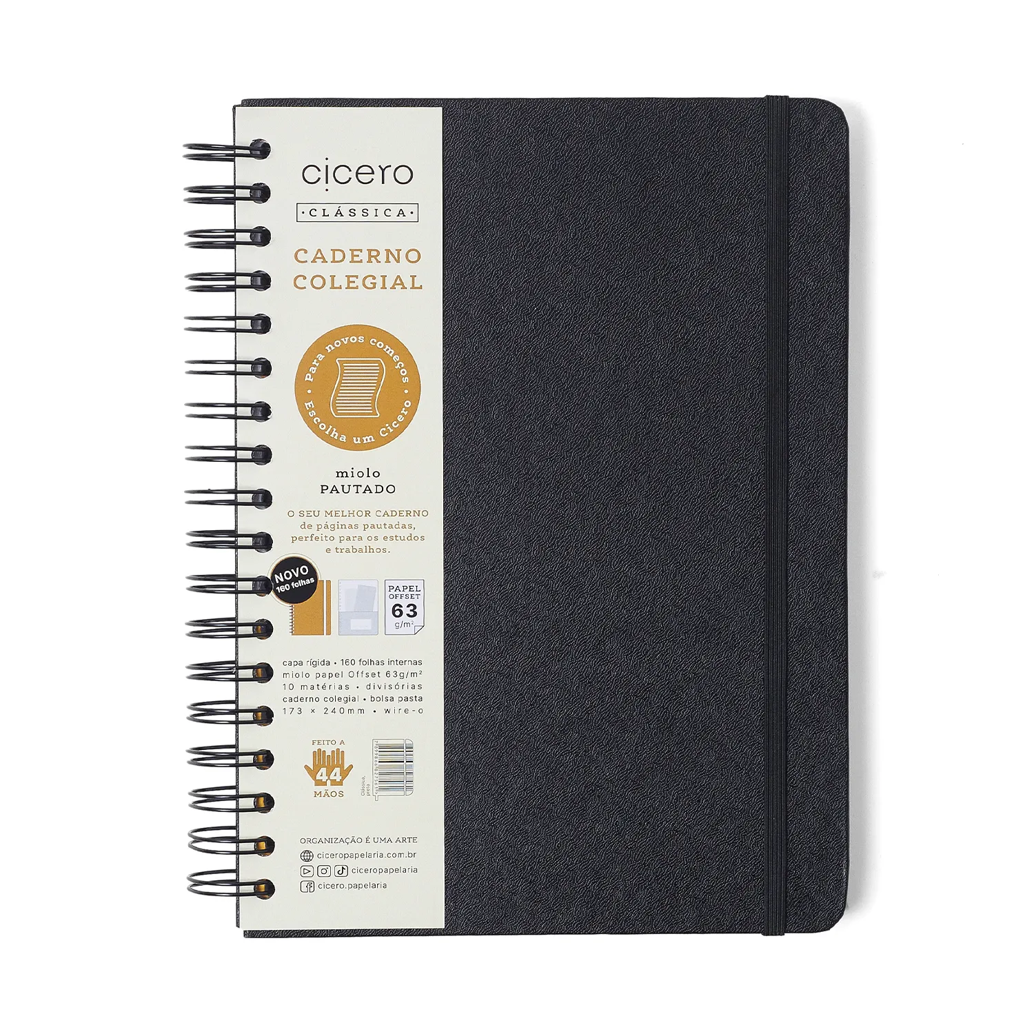 Caderno Espiral Colegial Clássica Pautado Preta 10 Matérias 160 fls