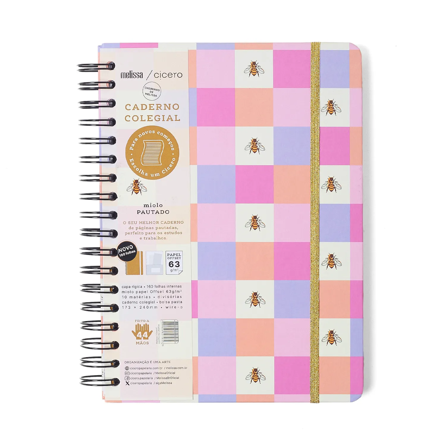 Caderno Espiral Colegial Melissa Pautado Casinha das Abelhas 10 Matérias 160 fls