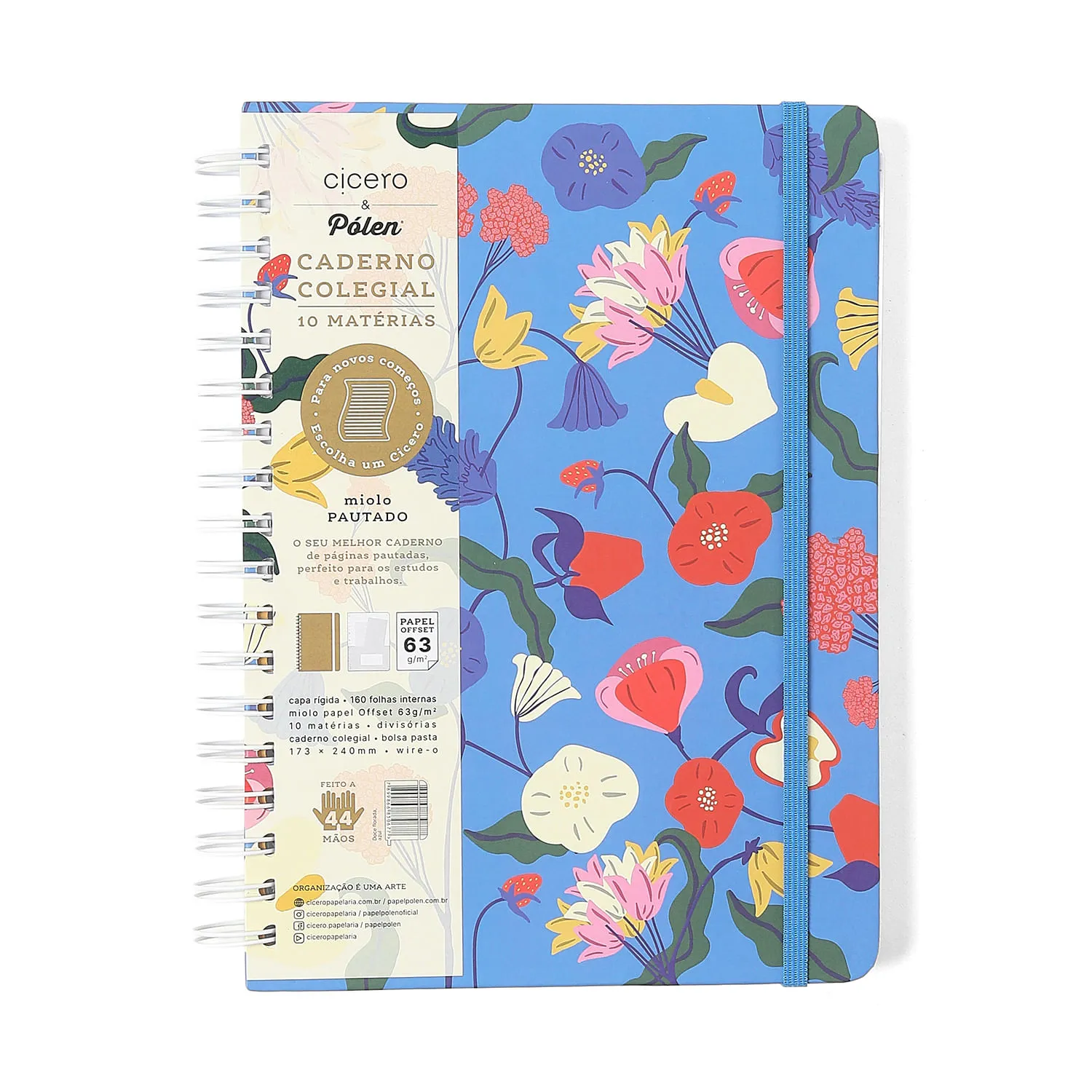 Caderno Espiral Doce Florada Pautado 17,3x24 Azul 10 Matérias 160 fls