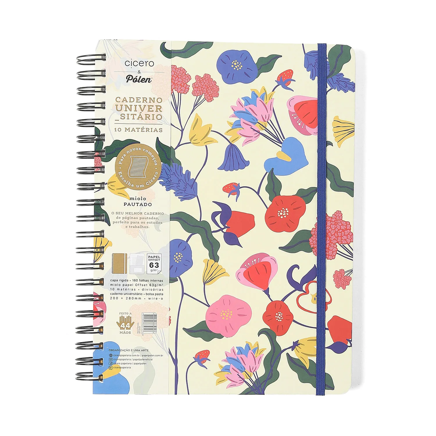 Caderno Espiral Doce Florada Pautado 20x27,5 Off White 10 Matérias 160 fls