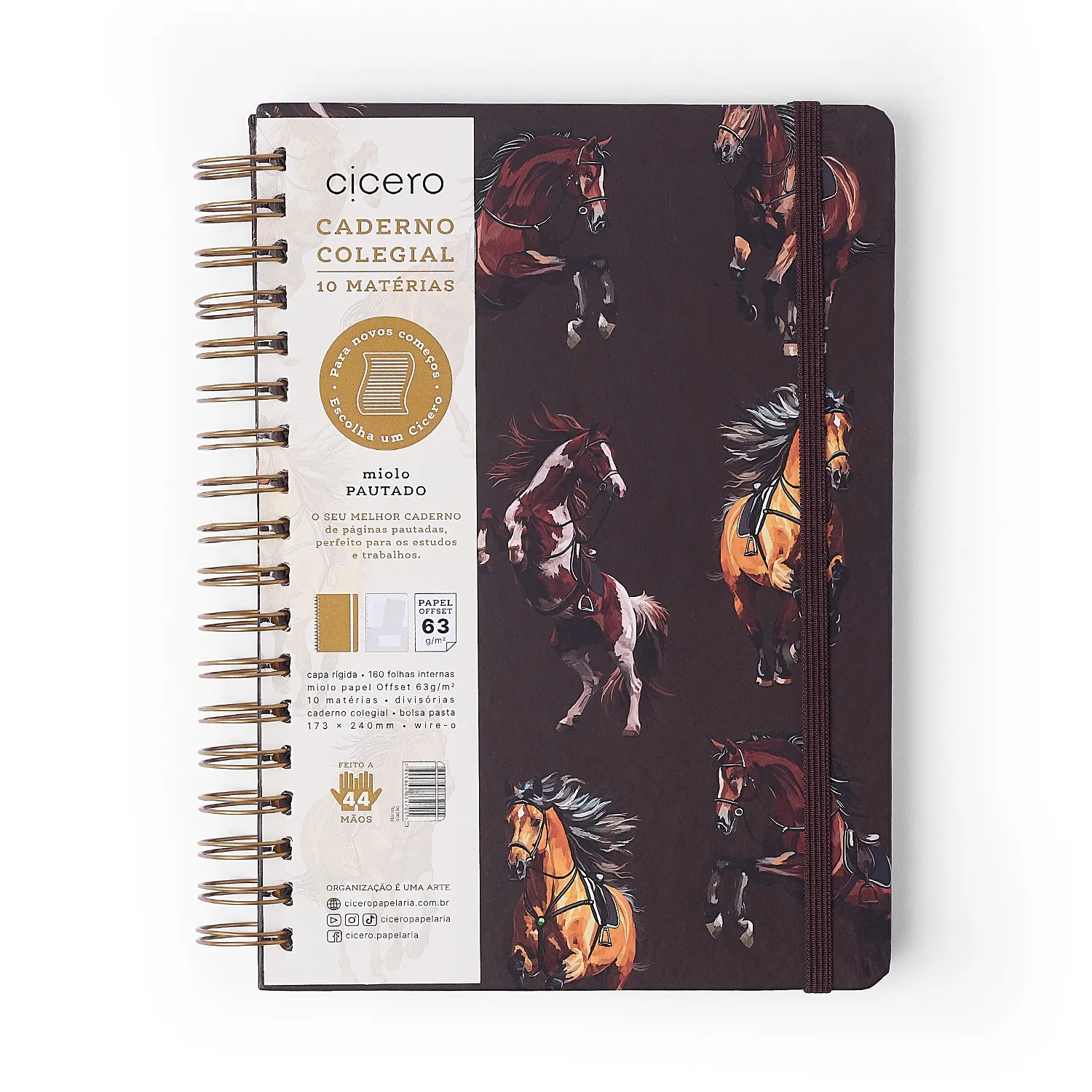 Caderno Espiral Haras Pautado 17x24 Alazão 10 Matérias 160 fls