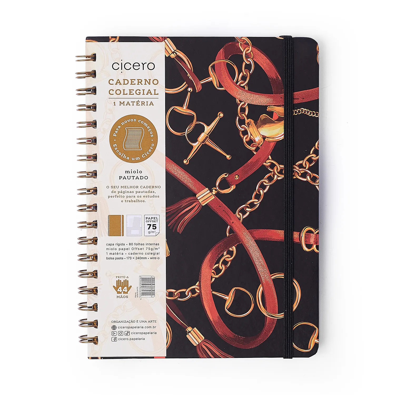Caderno Espiral Haras Pautado 17x24 Selaria Preto 1 Matéria 80 fls