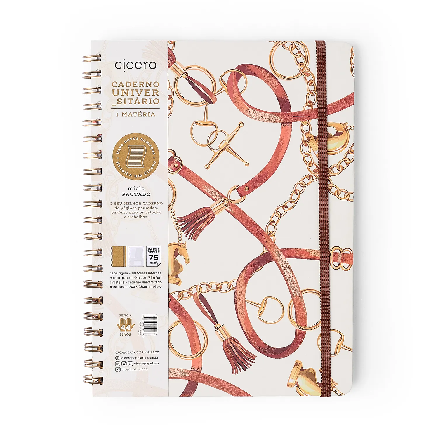 Caderno Espiral Haras Pautado 20x28 Selaria Off White 1 Matéria 80 fls