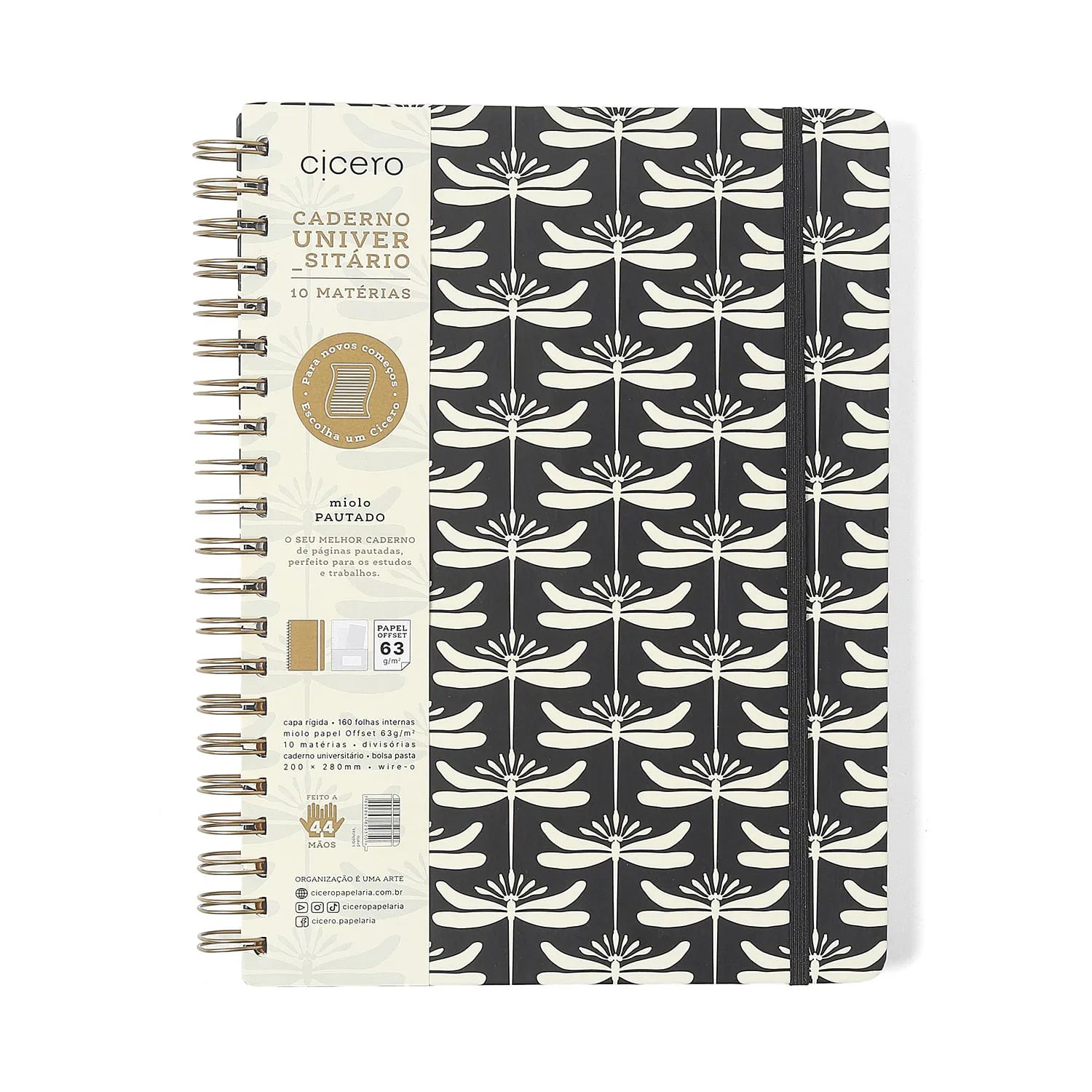 Caderno Espiral Libélulas Pautado 20x27,5 Preto 10 Matérias 160 fls