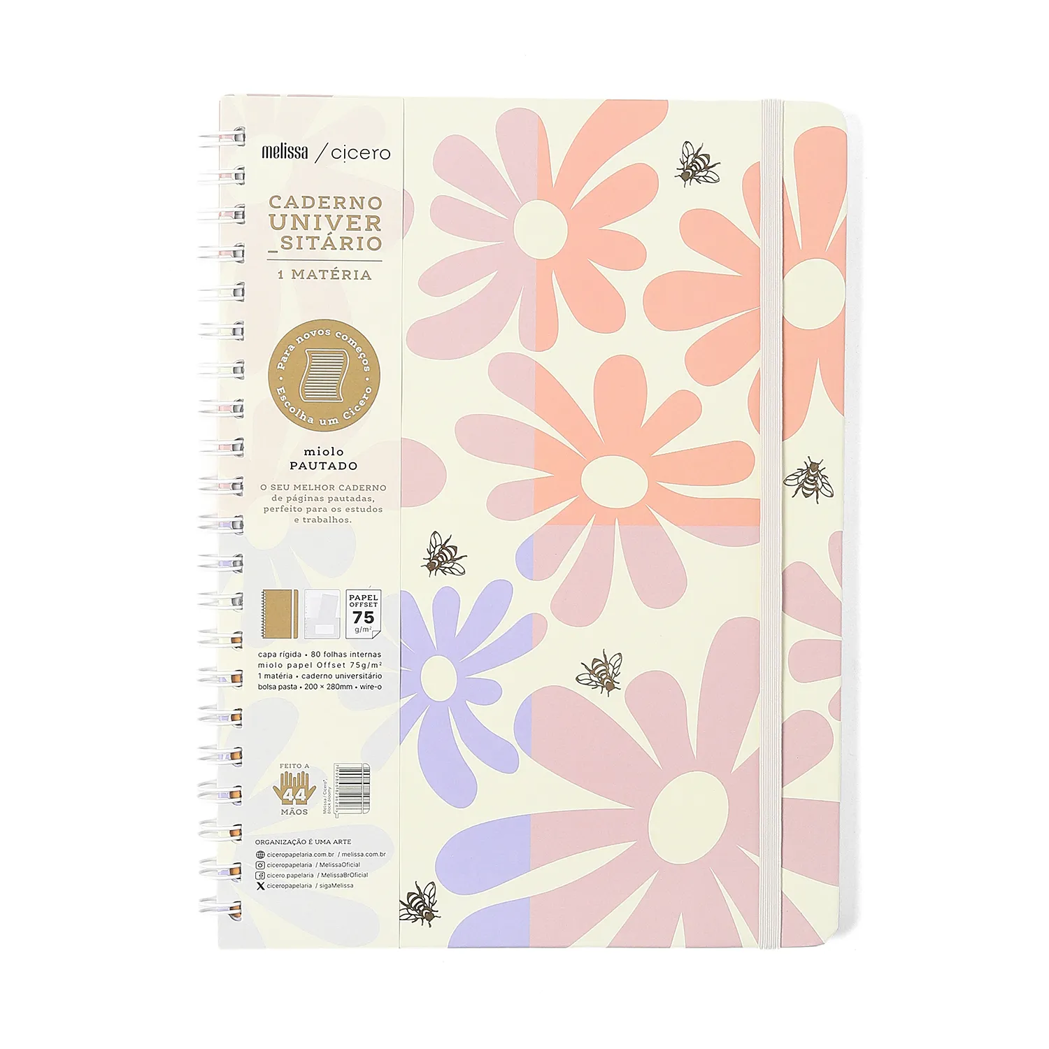 Caderno Espiral Melissa Pautado 20x27,5 Block Bloomy 1 Matéria 80 fls