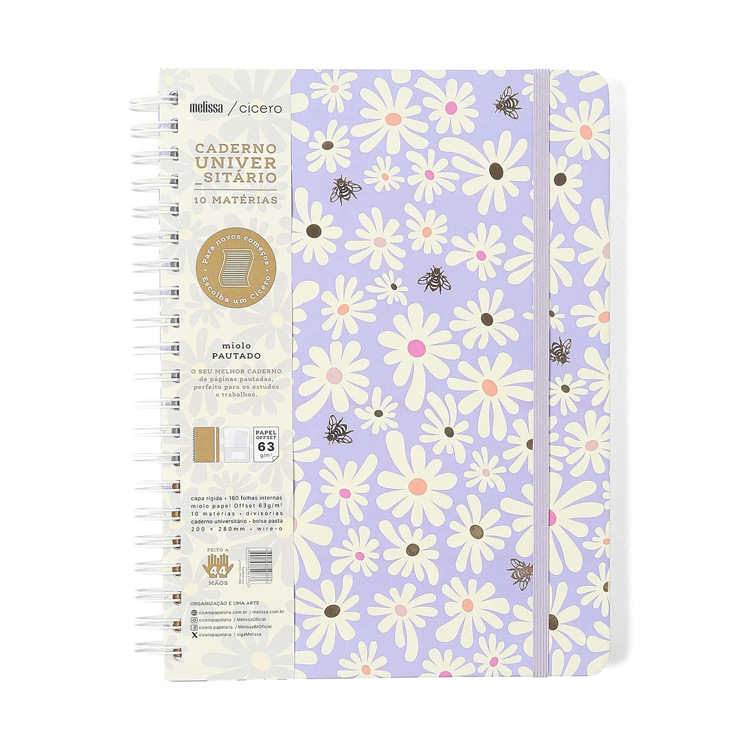 Caderno Espiral Melissa Pautado 20x27,5 Mini Bloomy 10 Matérias 160 fls