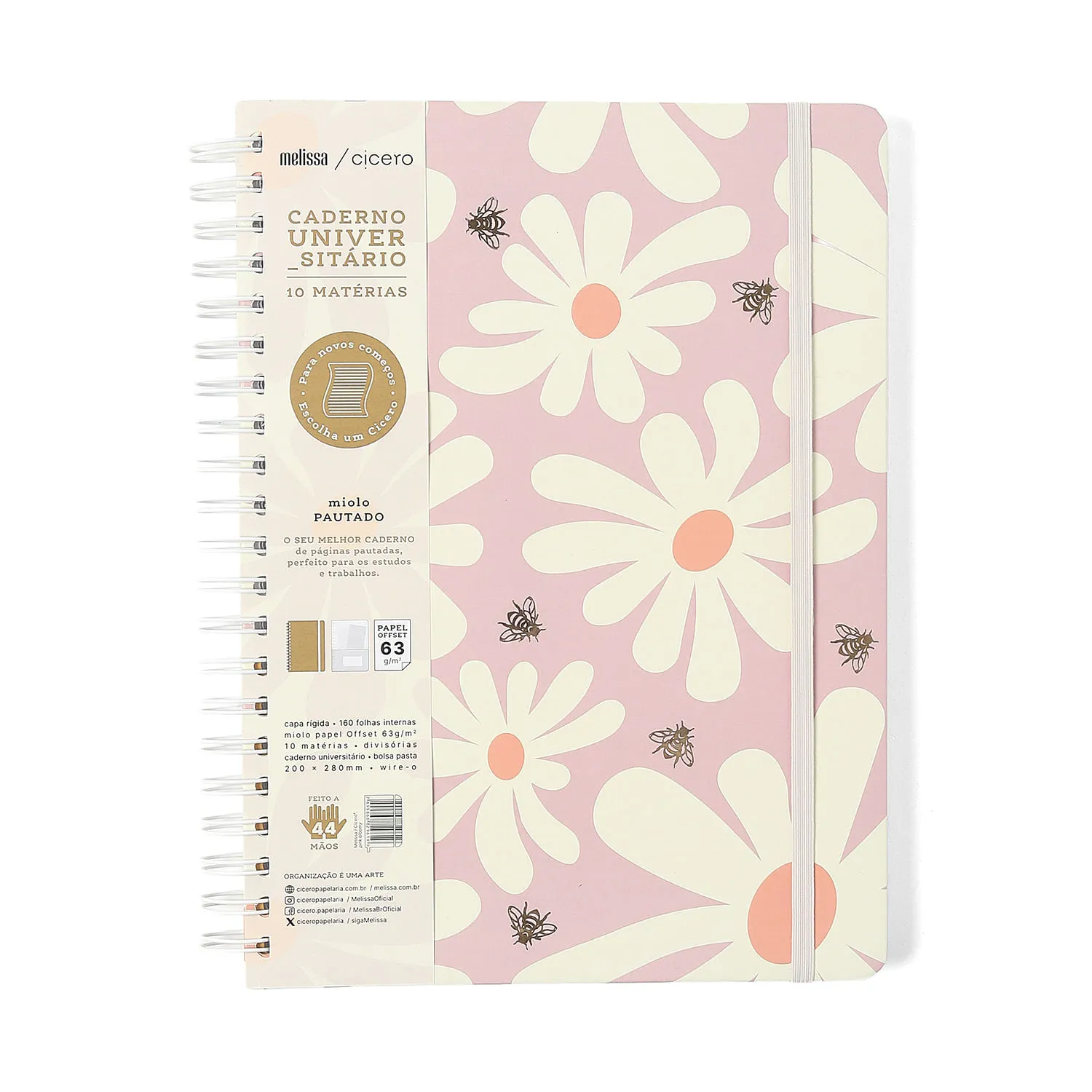 Caderno Espiral Melissa Pautado 20x27,5 Pink Bloomy 10 Matérias 160 fls