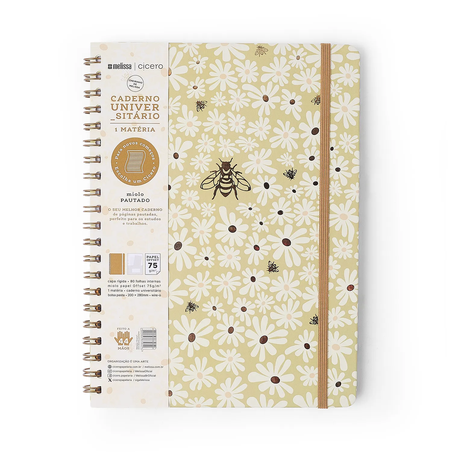 Caderno Espiral Melissa Pautado 20x28 Mini Bloomy Pistache 1 Matéria 80 fls