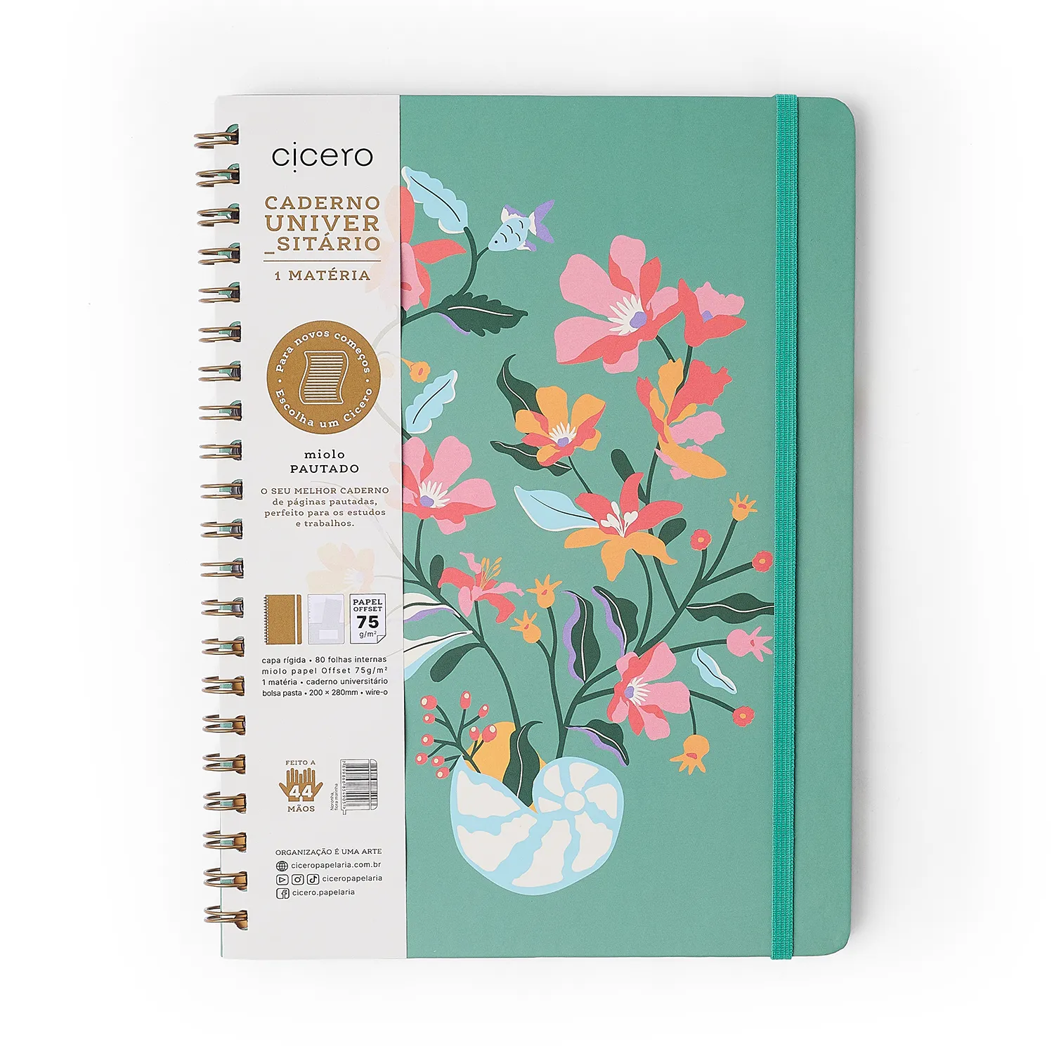 Caderno Espiral Noronha Pautado 20x28 Flora Marinha 1 Matéria 80 fls