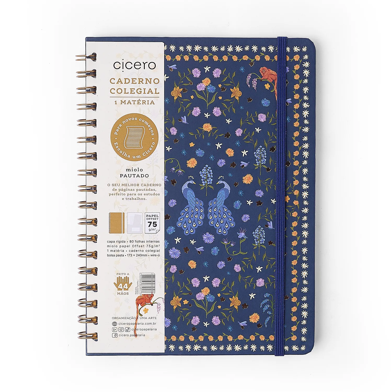 Caderno Espiral Relicário Pautado 17x24 Realeza Marinho 1 Matéria 80 fls