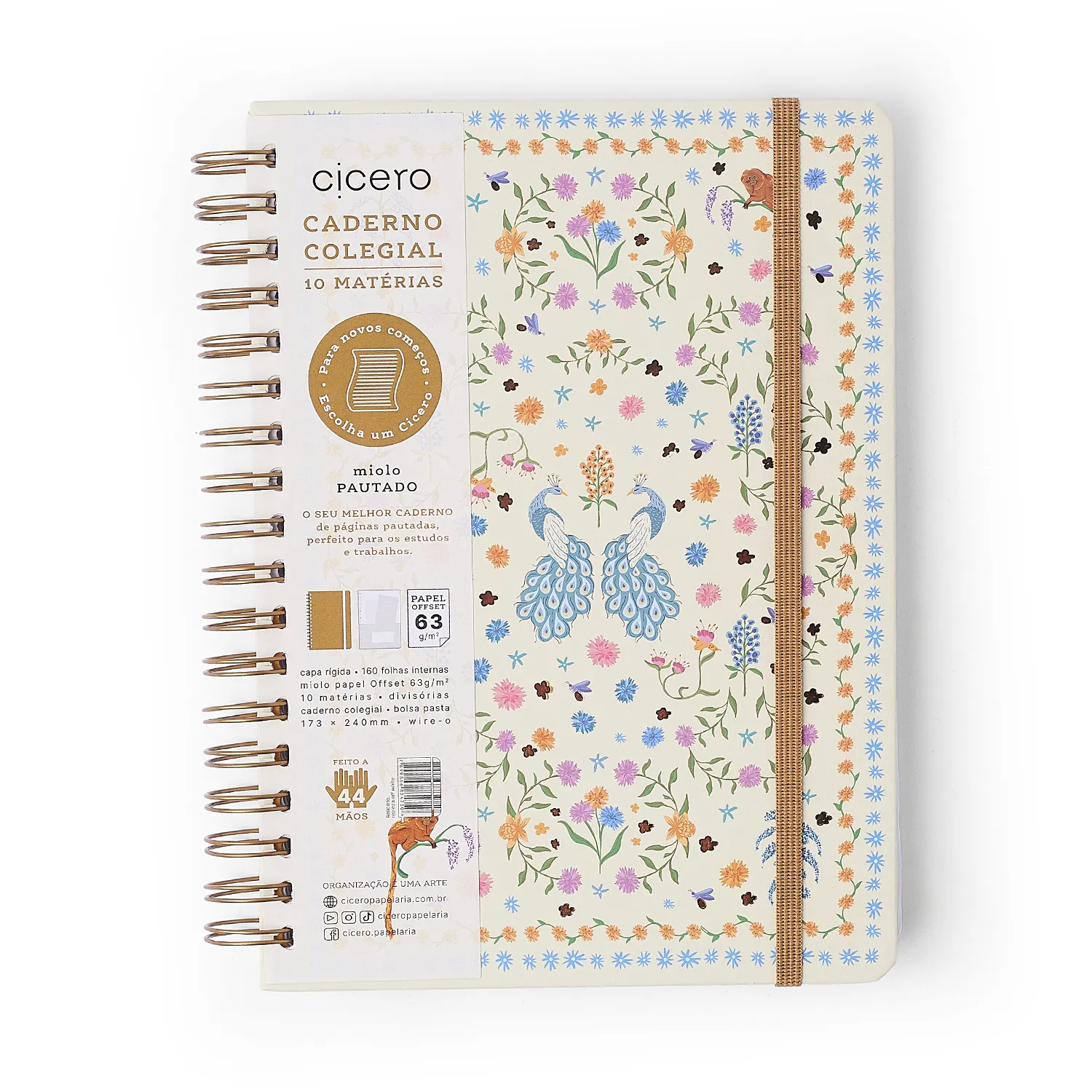 Caderno Espiral Relicário Pautado 17x24 Realeza Off White 10 Matérias 160 fls
