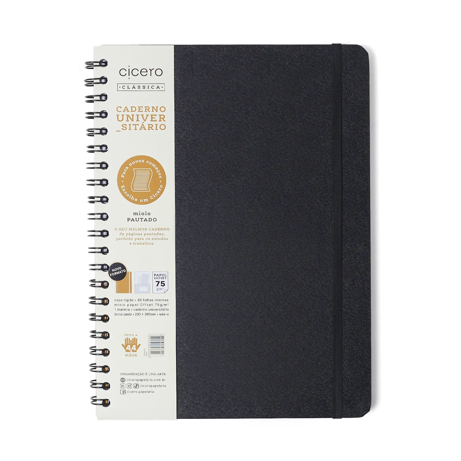 Caderno Espiral Universitário Clássica Pautado Preta 1 Matéria 80 fls