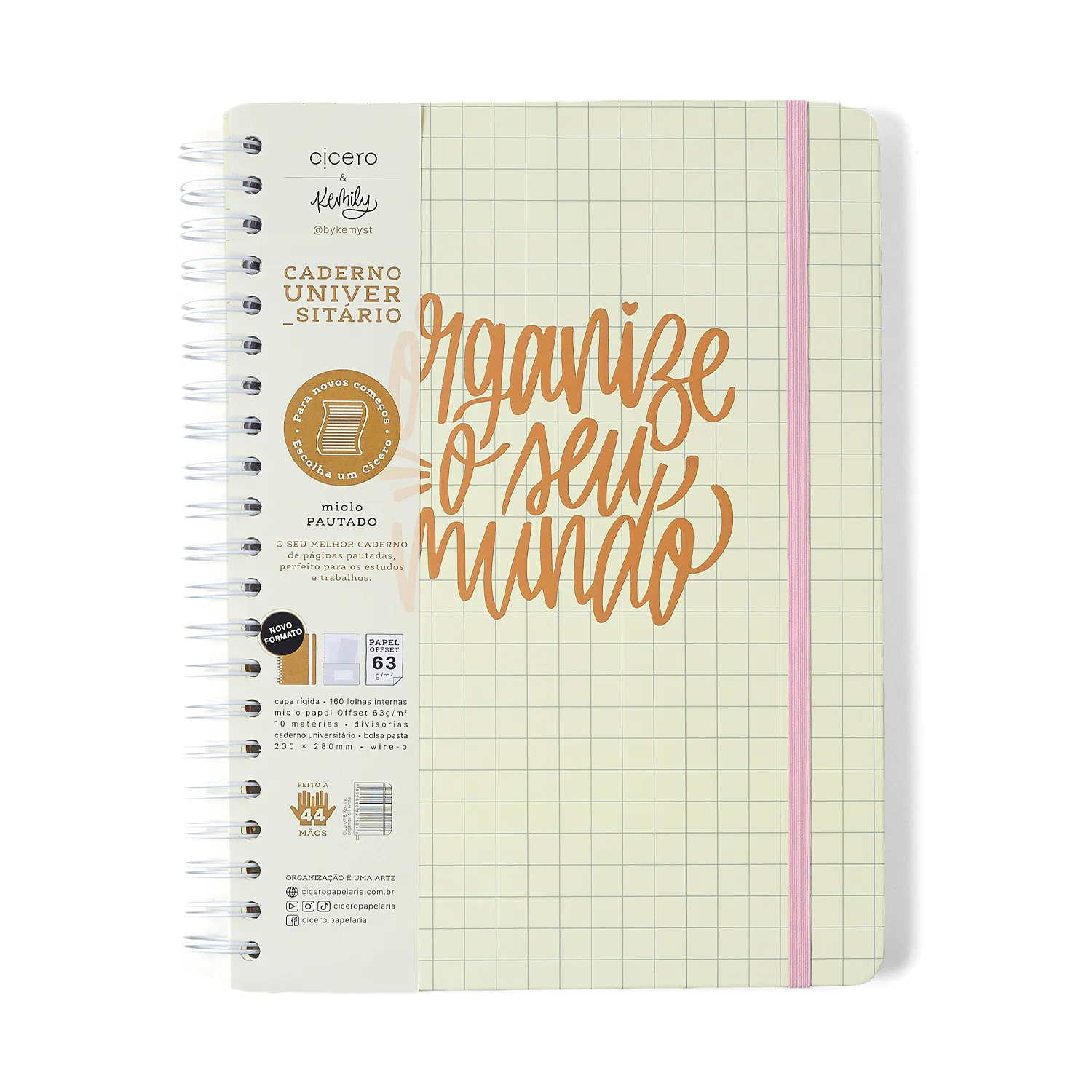 Caderno Espiral Universitário Kemily Pautado Organize Off White 10 Matérias 160 fls