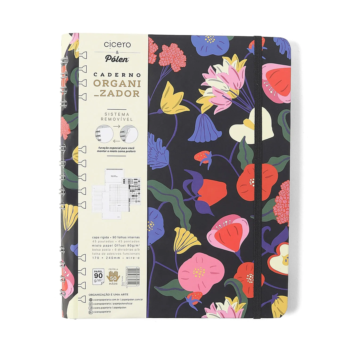 Caderno Organizador Doce Florada Pautado & Pontado 17x24 Preto