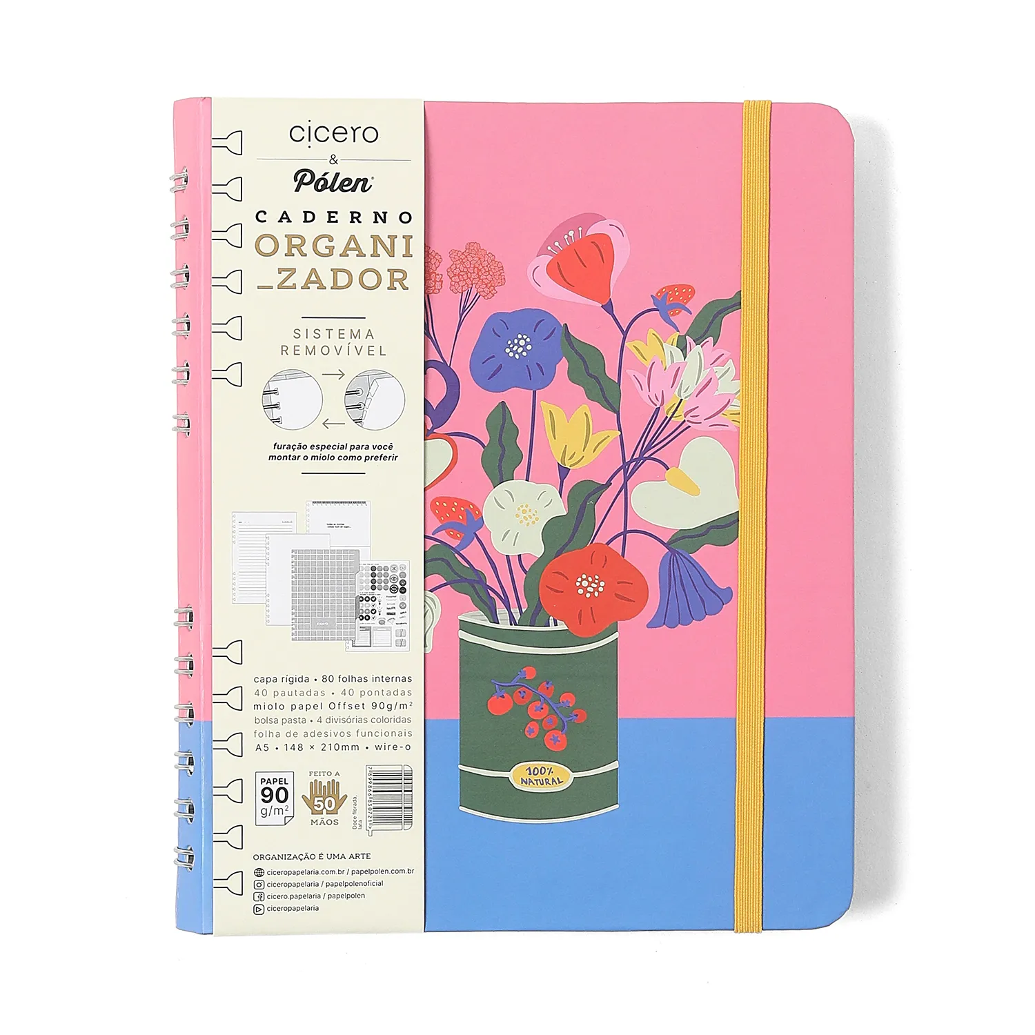 Caderno Organizador Doce Florada Pautado & Pontado A5 Lata