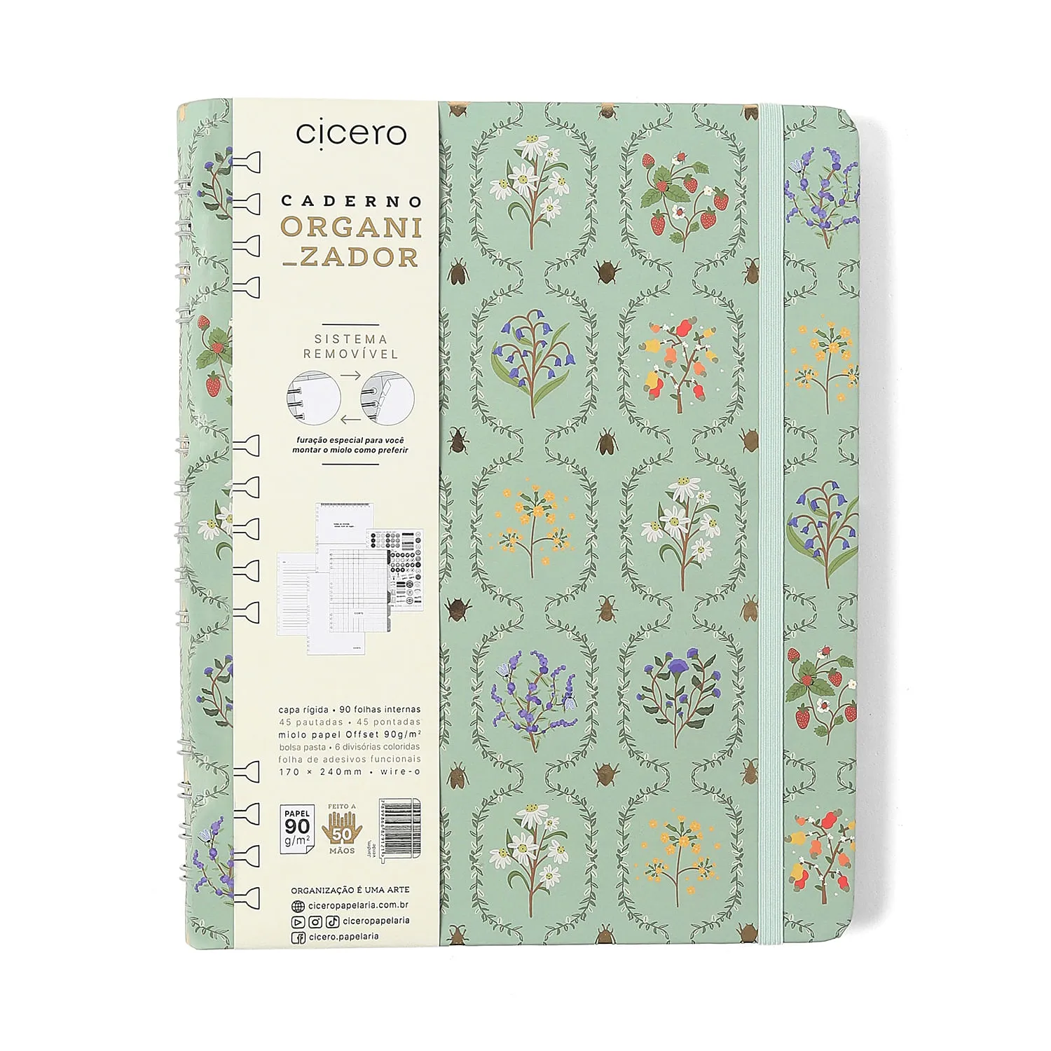 Caderno Organizador Jardim Pautado & Pontado 17x24 Verde