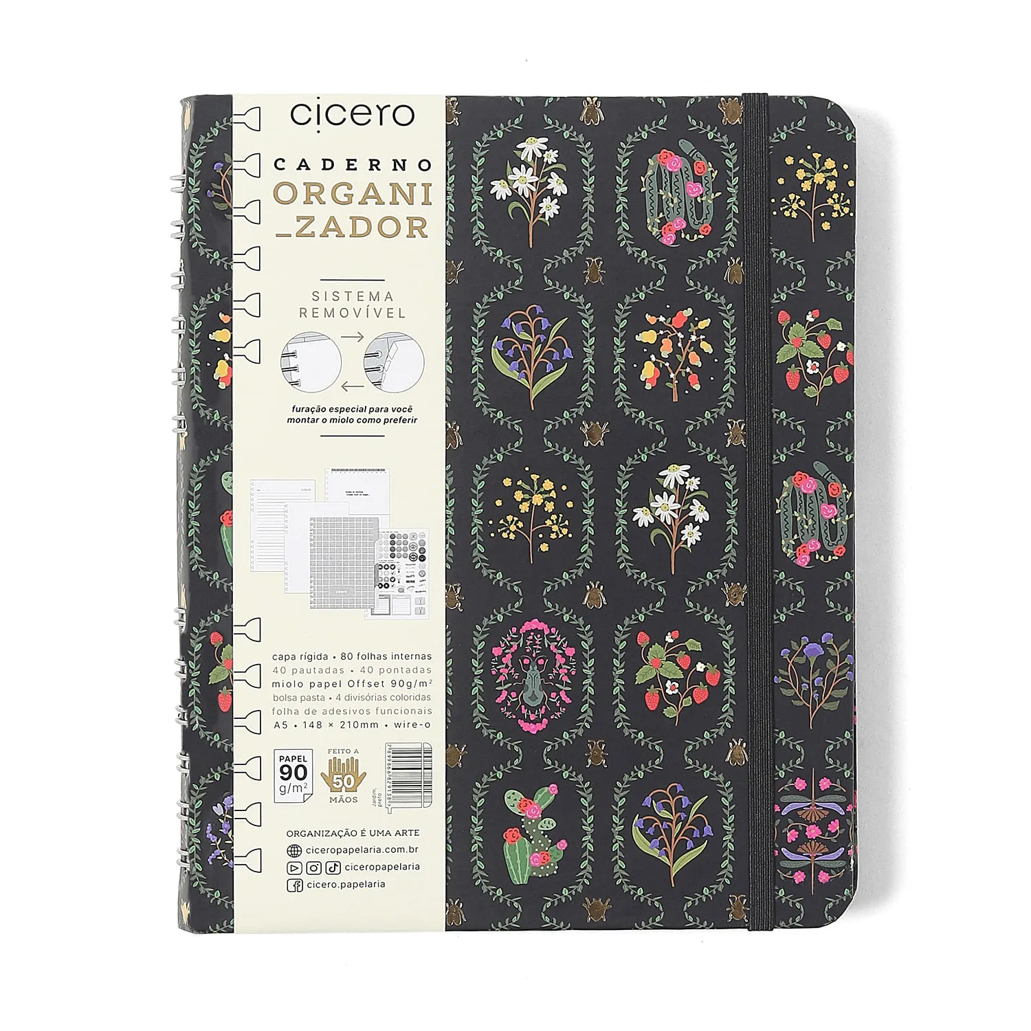 Caderno Organizador Jardim Pautado & Pontado A5 Preto