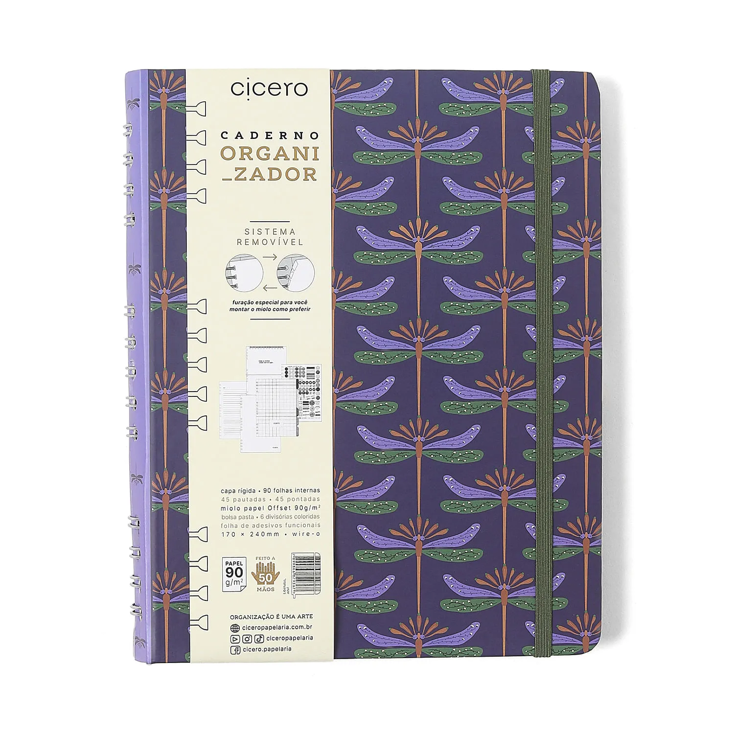 Caderno Organizador Libélulas Pautado & Pontado 17x24 Azul