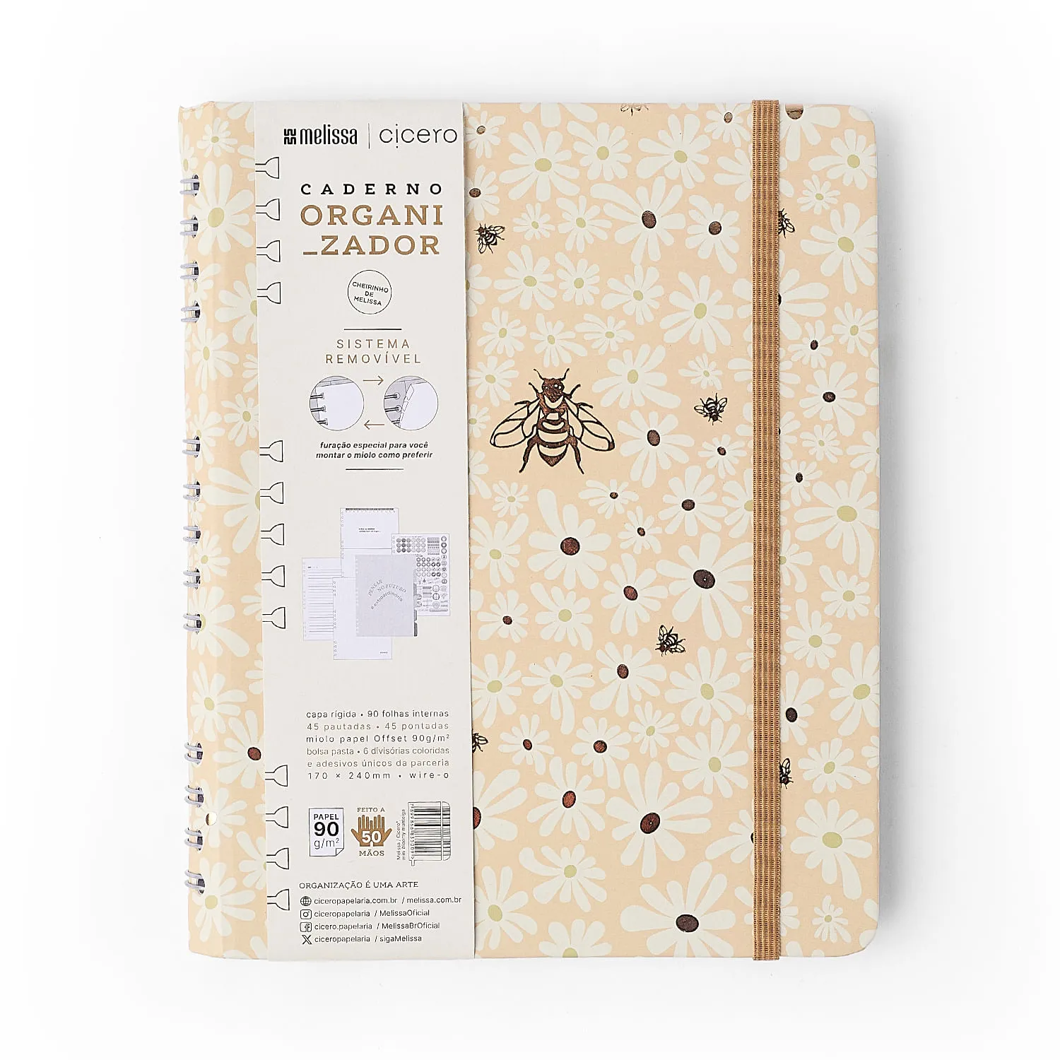 Caderno Organizador Melissa Pautado & Pontado 17x24 Mini Bloomy Manteiga