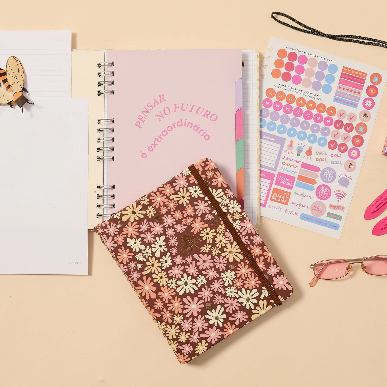 Caderno Organizador Melissa Pautado & Pontado A5 Mini Bloomy Chocolate