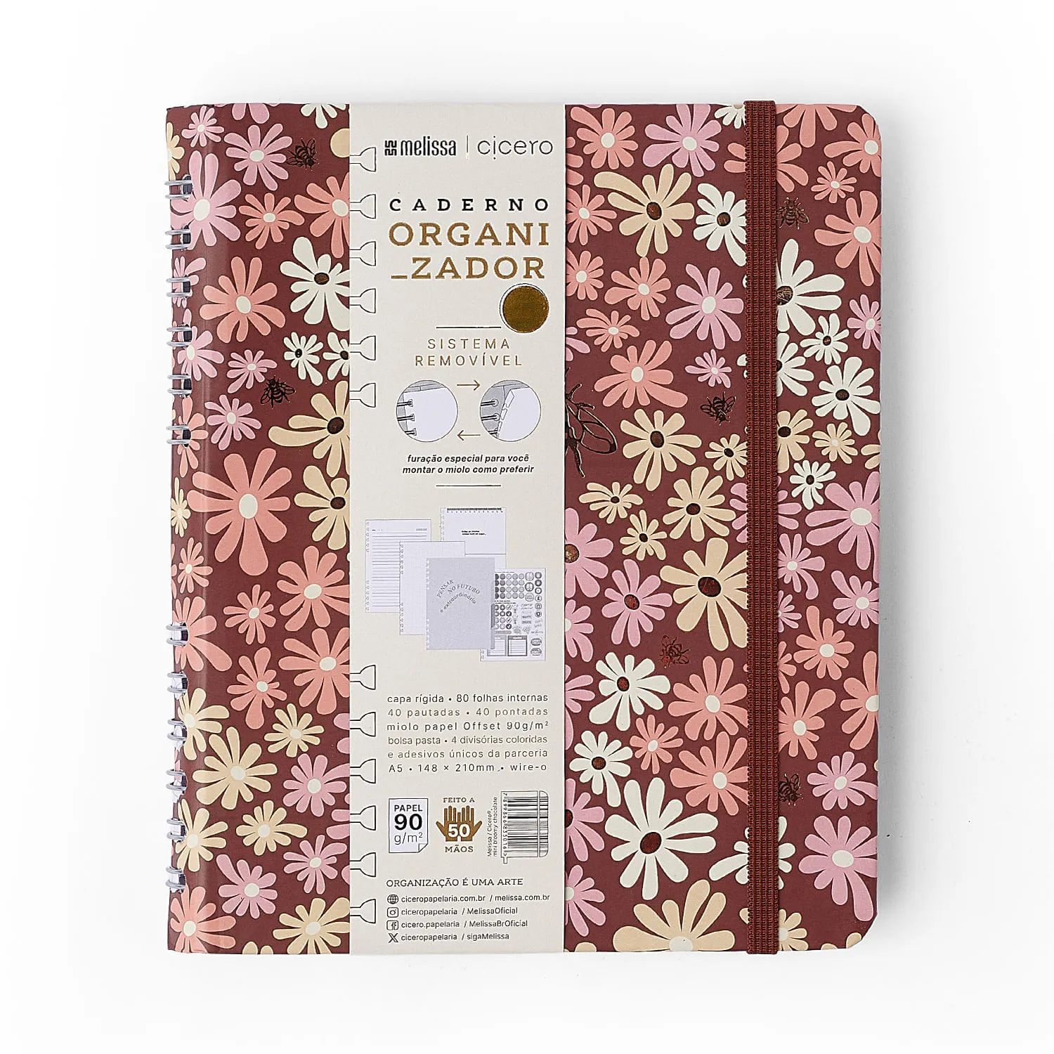Caderno Organizador Melissa Pautado & Pontado A5 Mini Bloomy Chocolate
