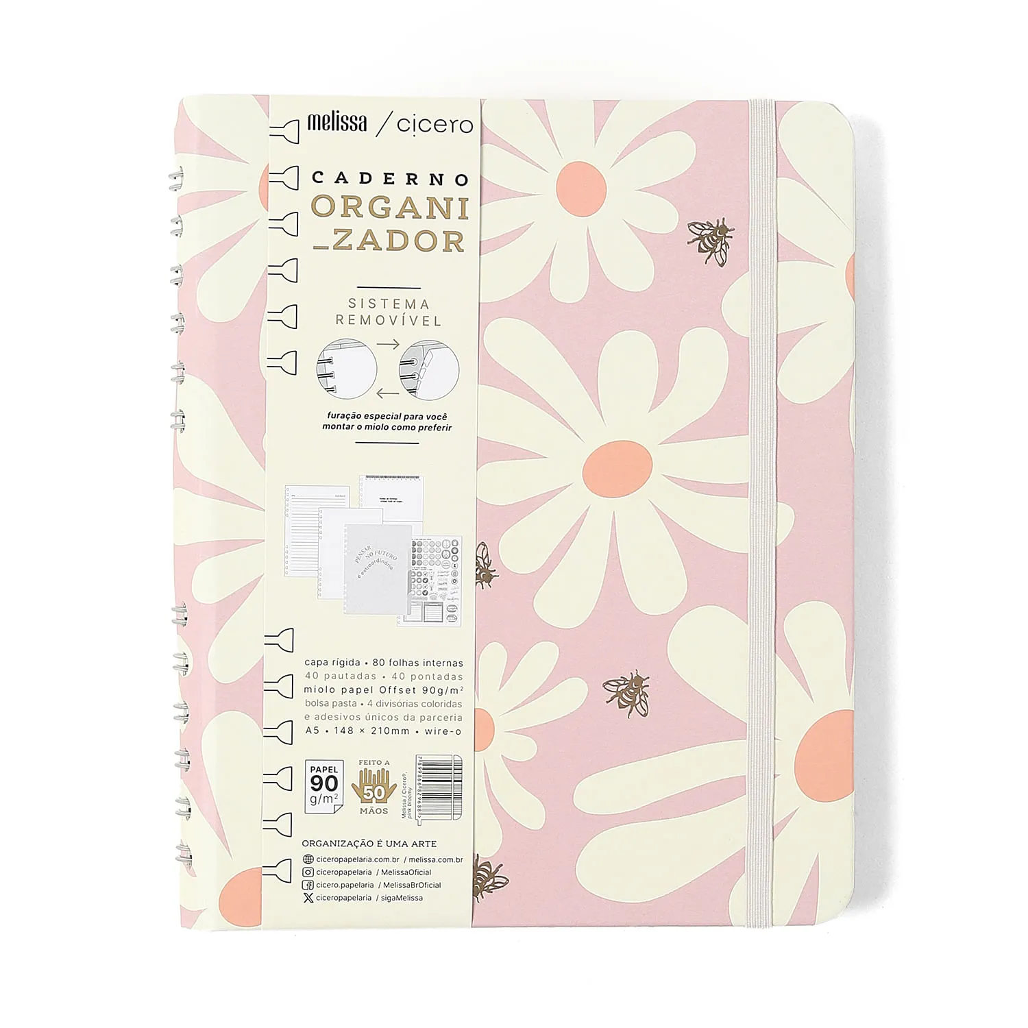 Caderno Organizador Melissa Pautado & Pontado A5 Pink Bloomy