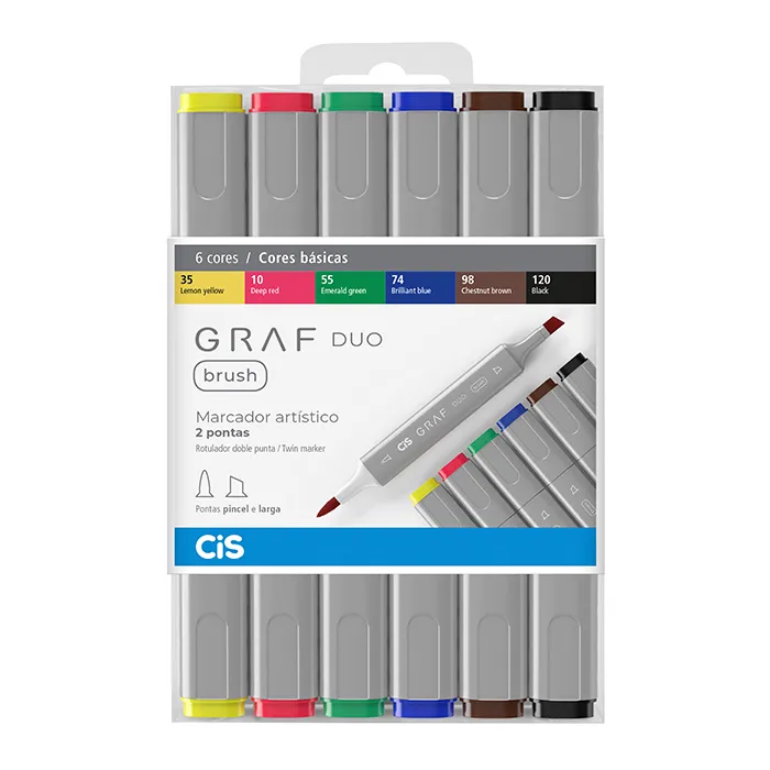 Estojo Marcador Artístico Graf Duo Brush - 6 Cores básicas - Cis (60.8600)