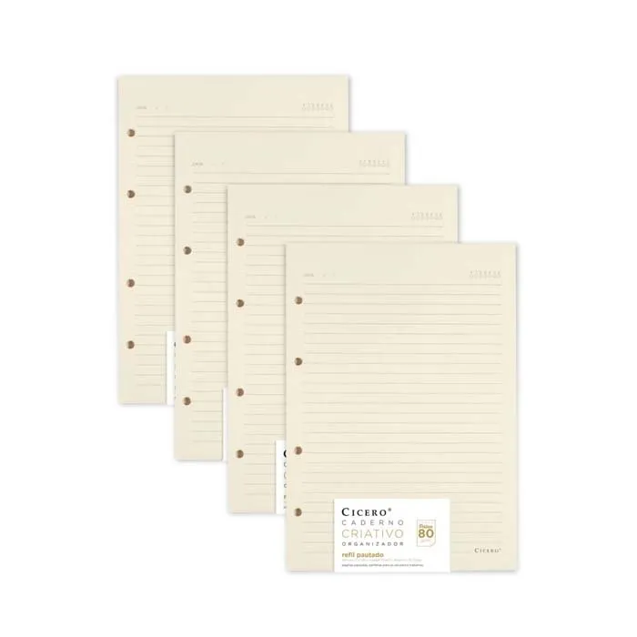 Kit de 4 Refis Pautado Caderno Argolado Polen 17x24
