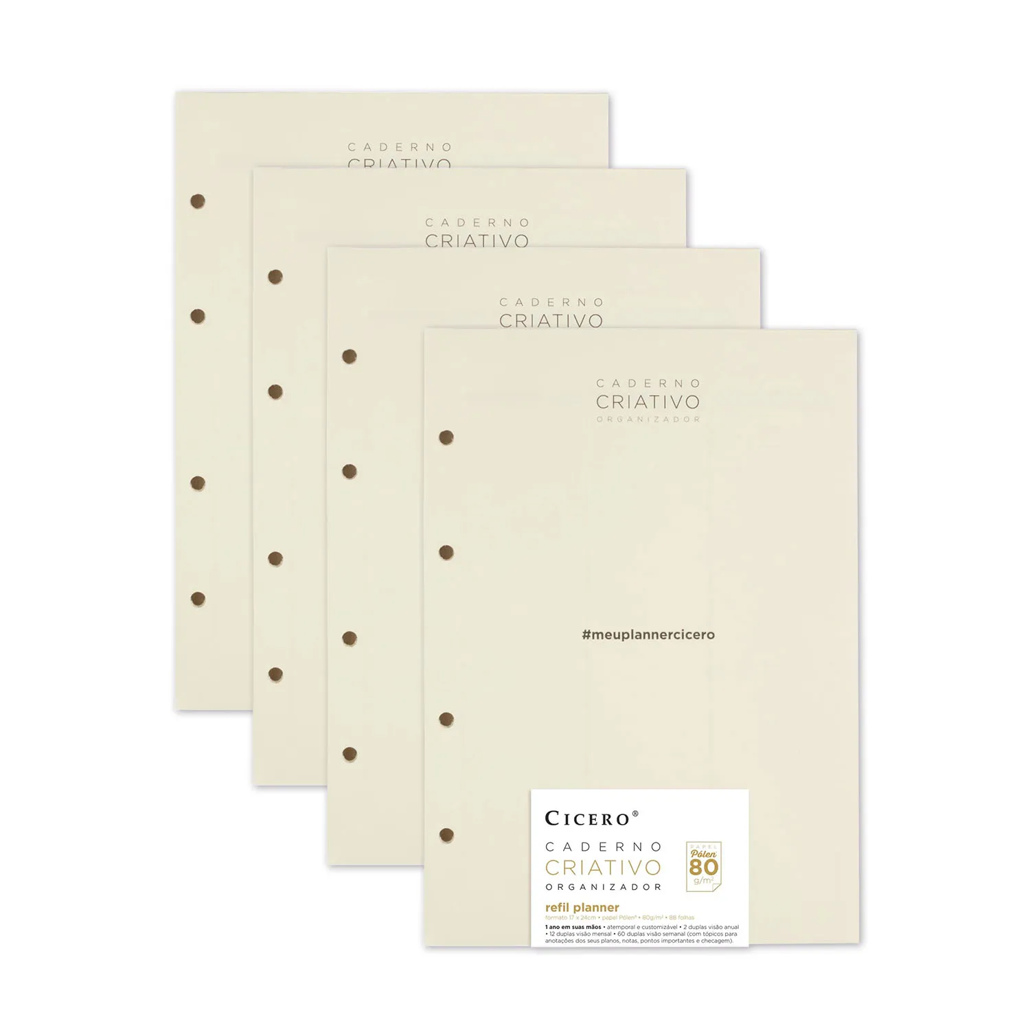 Kit de 4 Refis Planner Caderno Argolado 88FLS Polen 80g 17x24