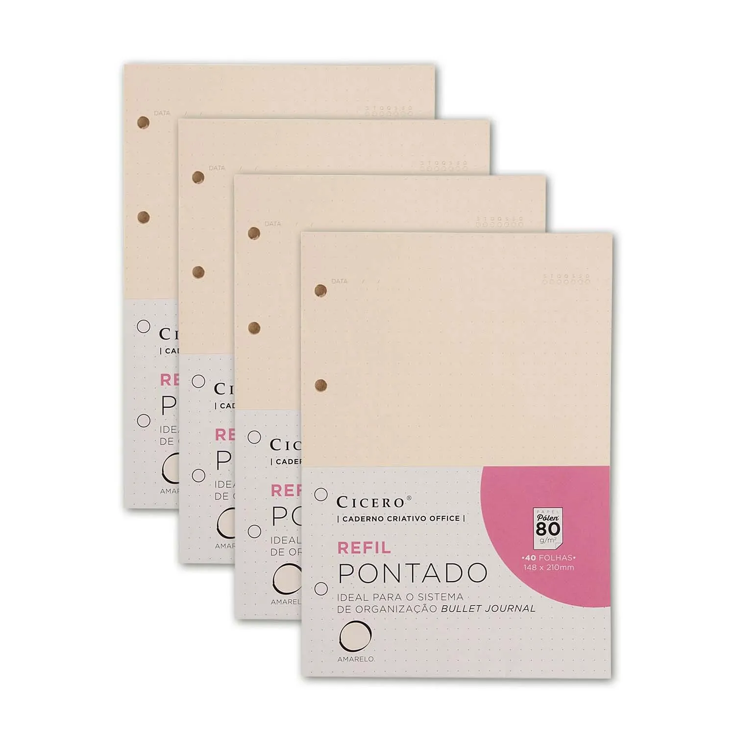 Kit de 4 Refis Pontado A5 Caderno Argolado Office Pólen 80g