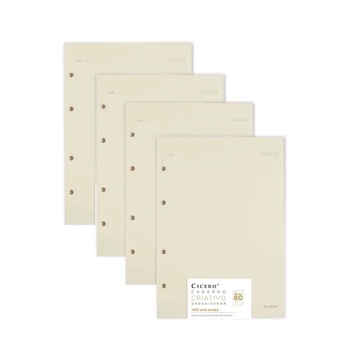 Kit de 4 Refis Sem Pauta Caderno Argolado Polen 17x24
