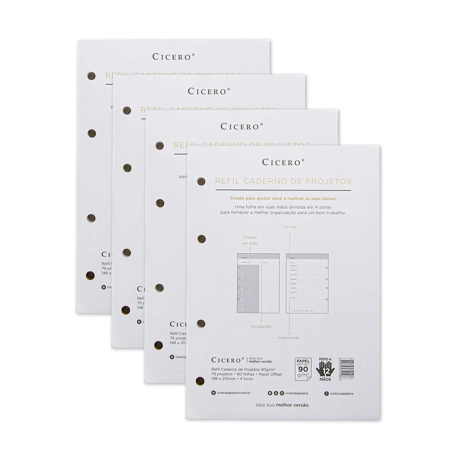 Kit de 4 refis Caderno Criativo Argolado 80FLS Offset 90g Projetos A5