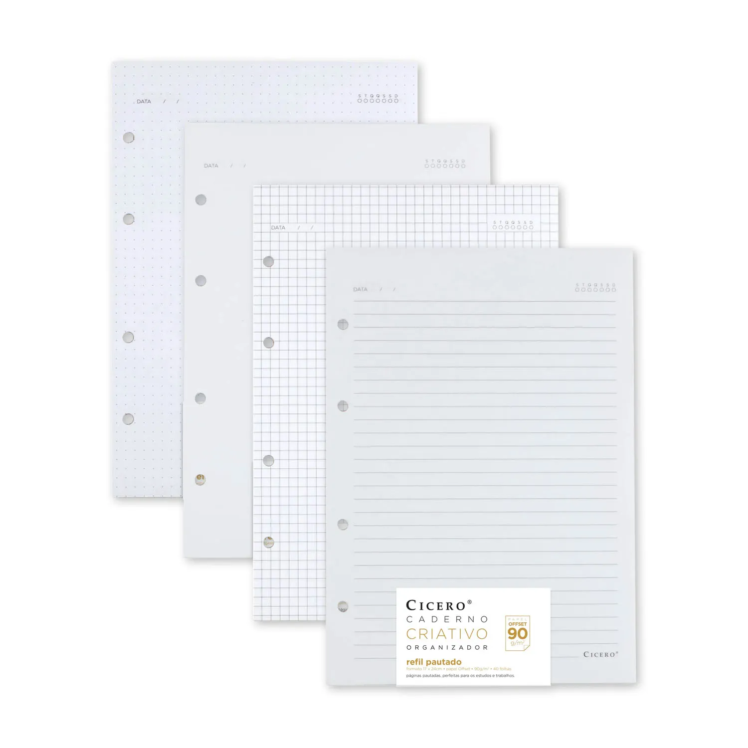 Kit de 4 refis OFFSET 90g 40 Folhas 17x24 - Miolos Variados
