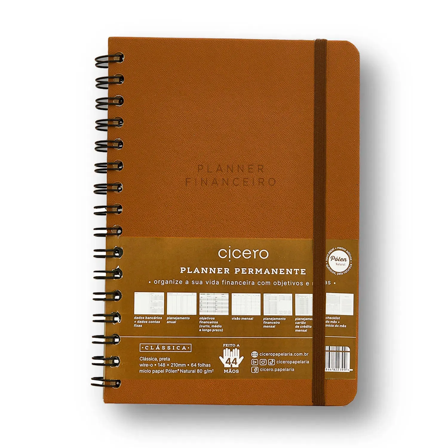Planner Permamente Wire-o Clássica Financeiro A5 Caramelo