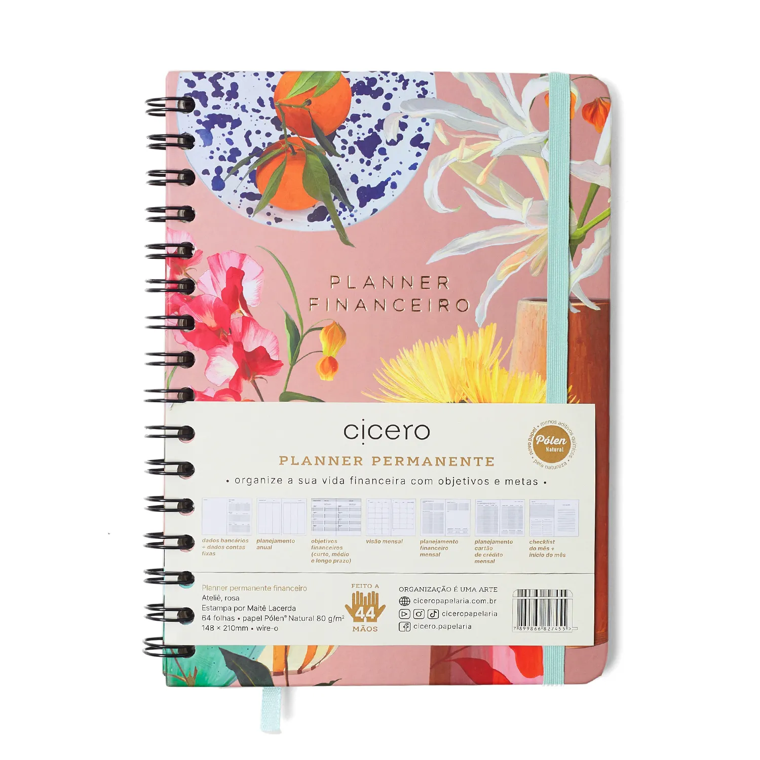 Planner Permanente Wire-o Ateliê Financeiro A5 Rosa