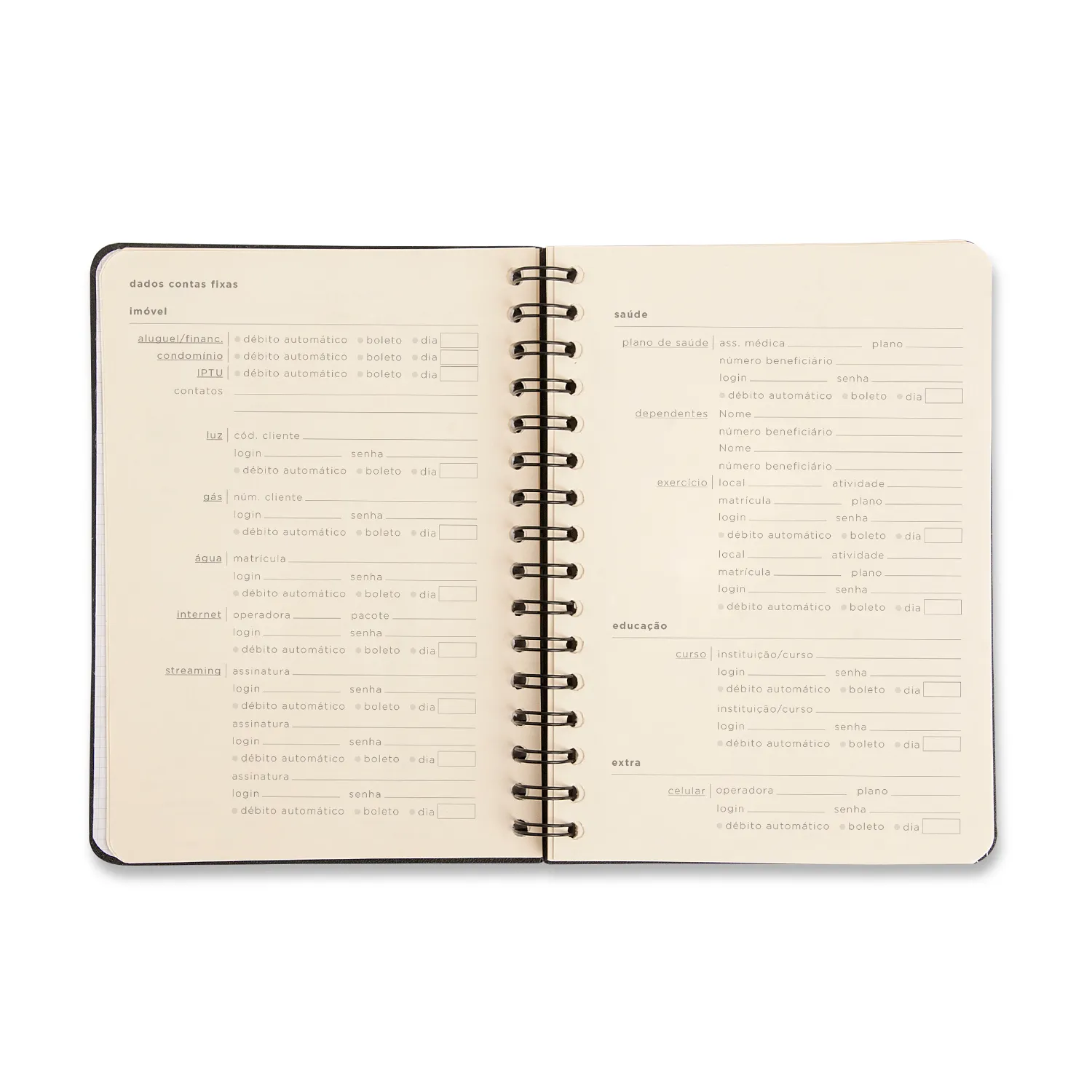 Planner Permanente Wire-o Bossa Nova Financeiro A5 Pontos Azul
