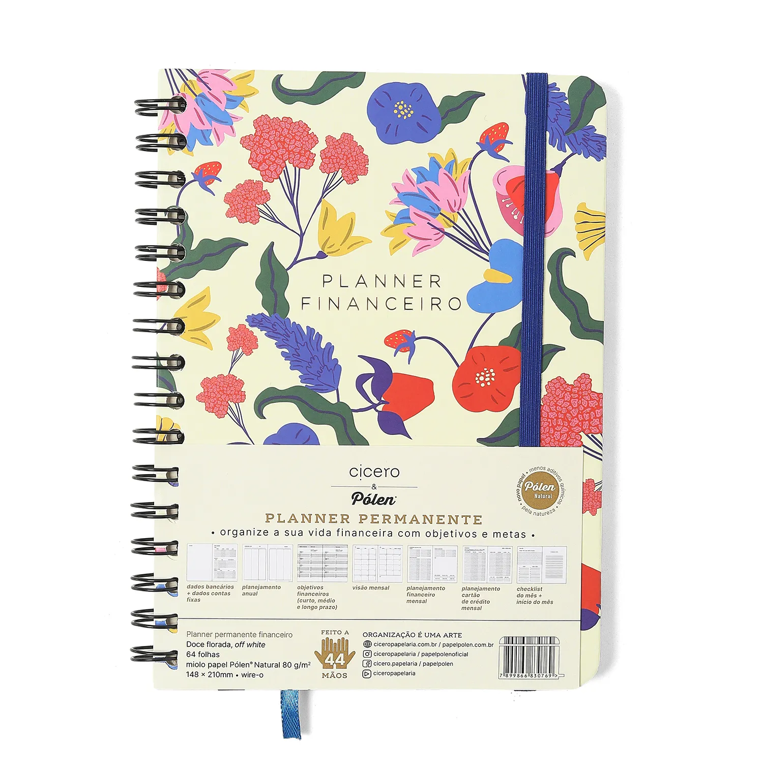 Planner Permanente Wire-o Doce Florada Financeiro A5 Off White