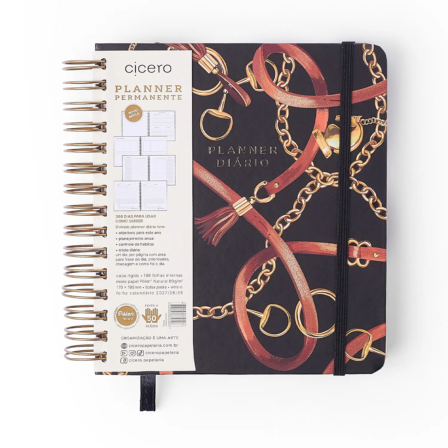 Planner Permanente Wire-o Haras Diário 17x19,5 Selaria Preto