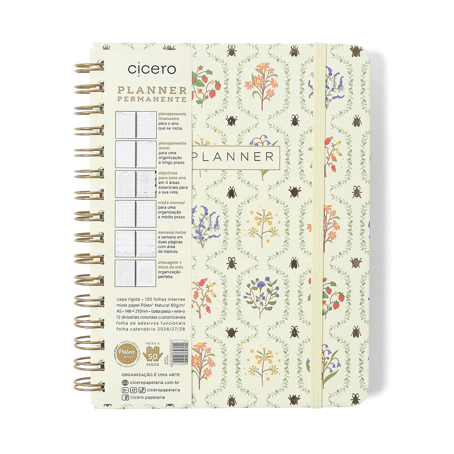 Planner Permanente Wire-o Jardim Semanal Notas A5 Off White
