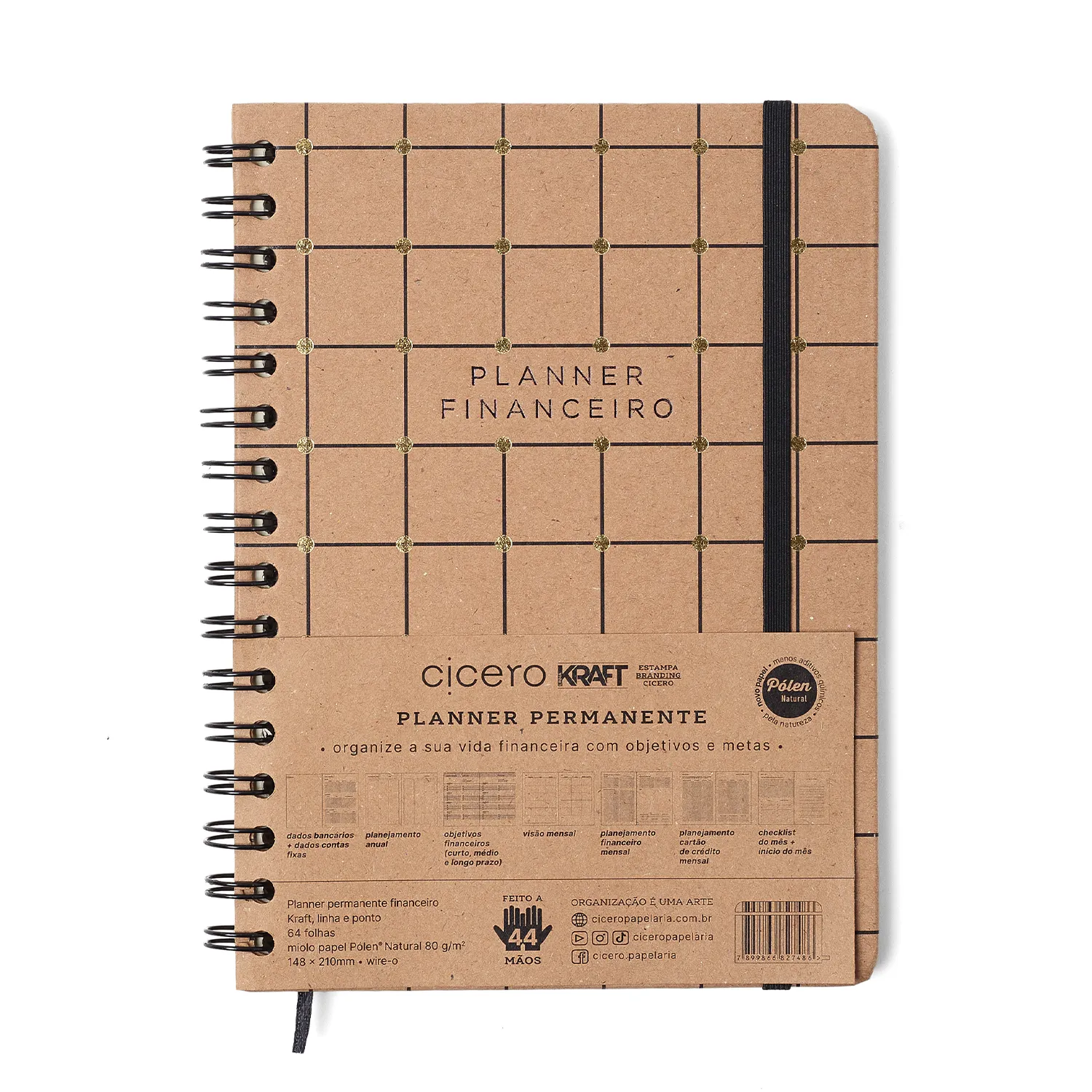 Planner Permanente Wire-o Kraft Financeiro A5 Linha e Ponto