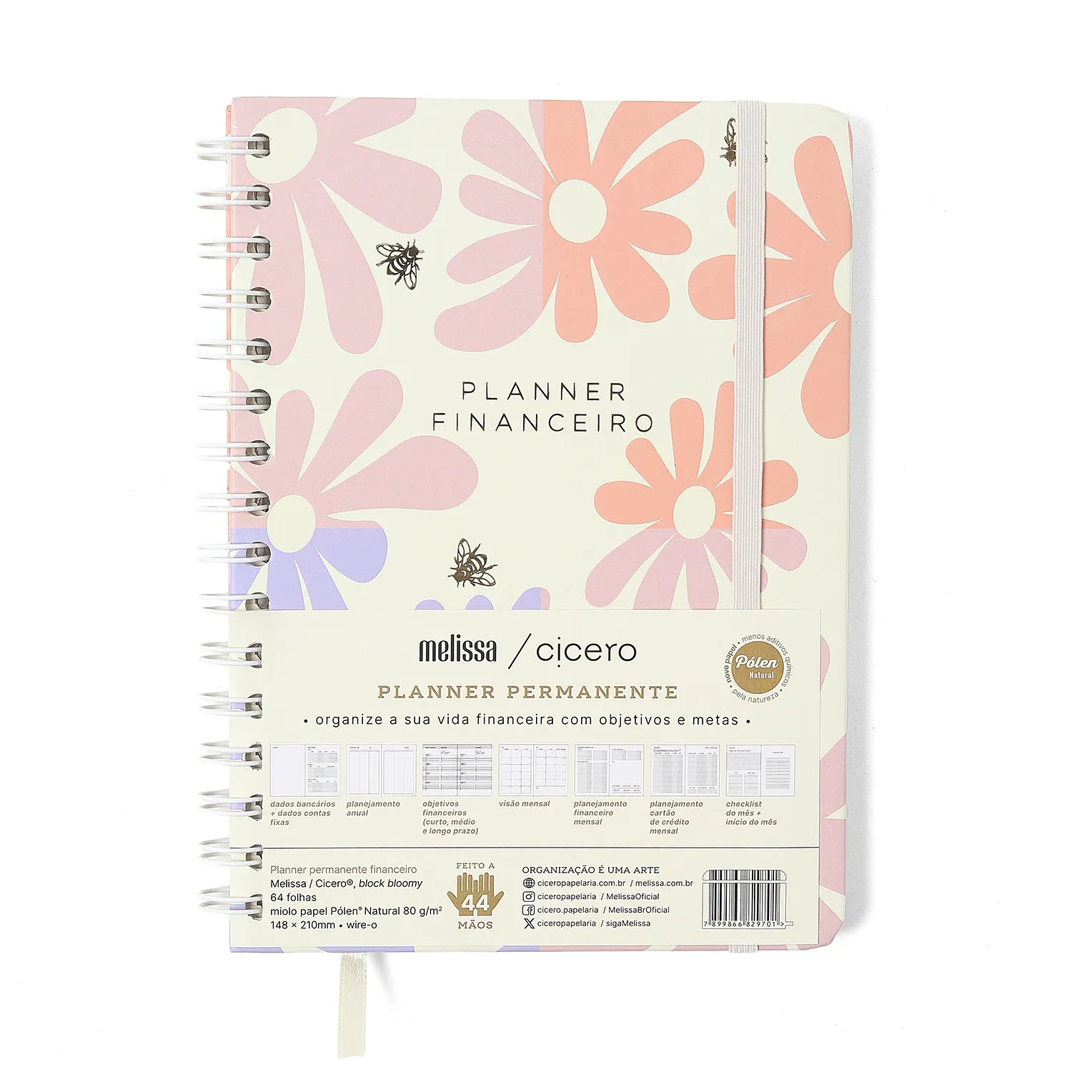 Planner Permanente Wire-o Melissa Financeiro A5 Block Bloomy