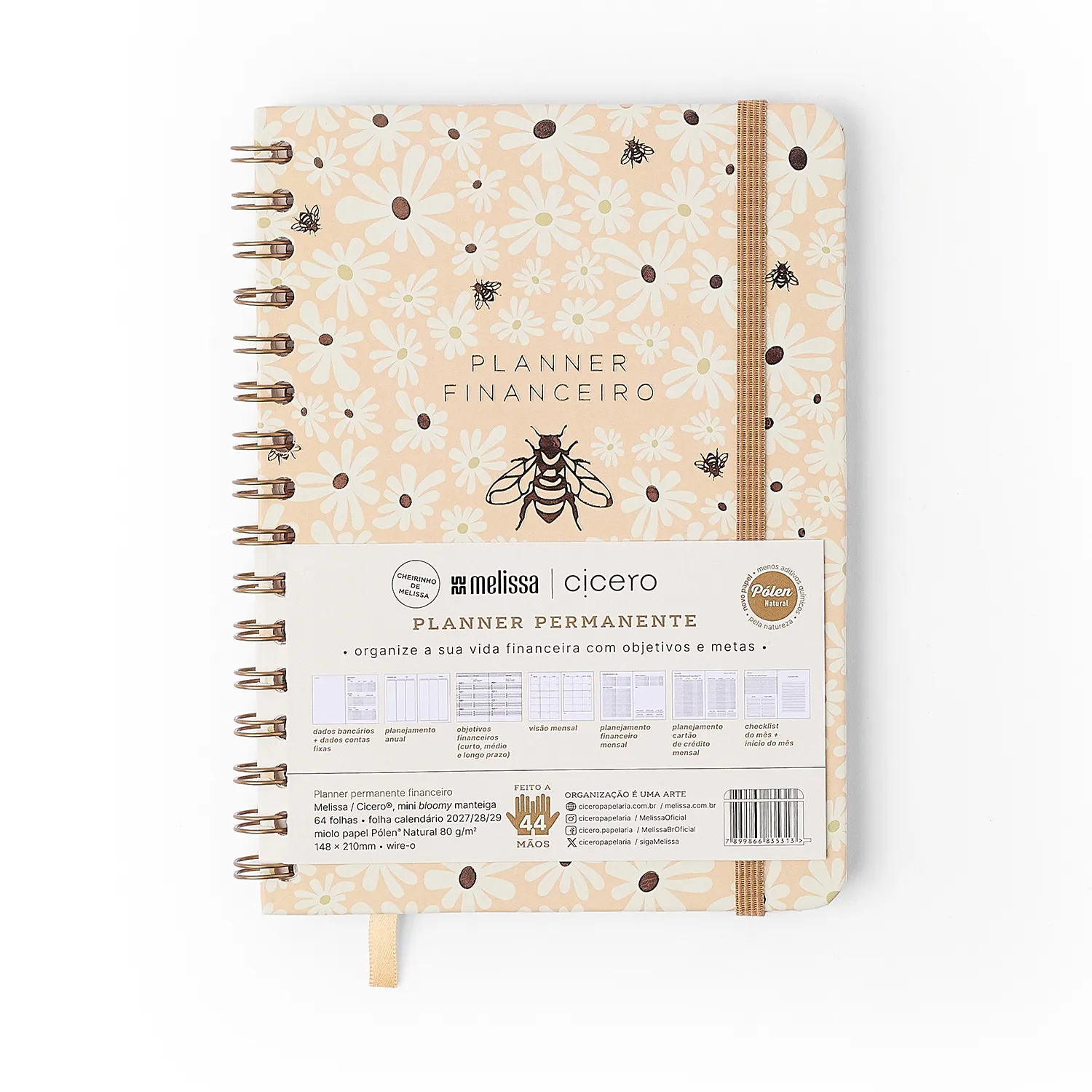 Planner Permanente Wire-o Melissa Financeiro A5 Mini Bloomy Manteiga