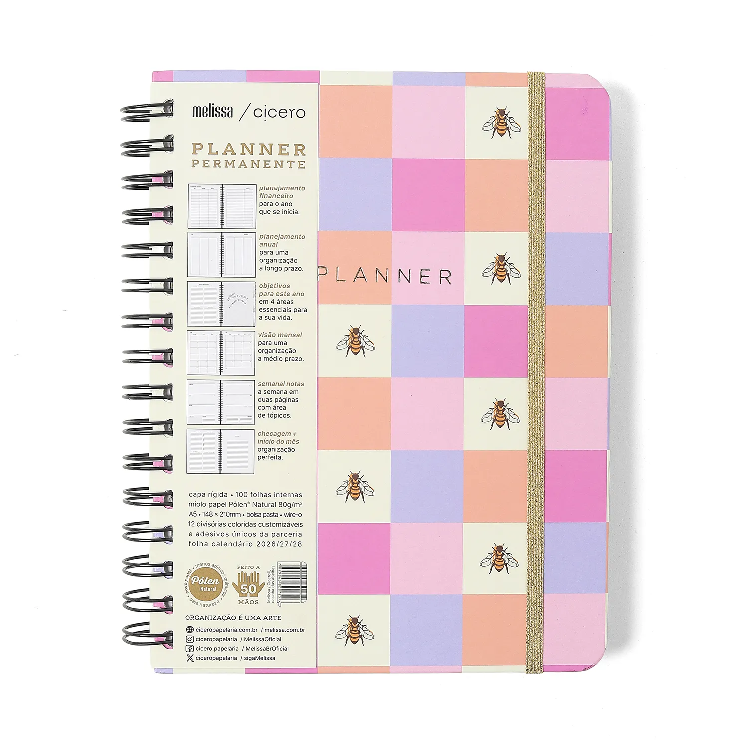 Planner Permanente Wire-o Melissa Semanal Notas A5 Casinha das Abelhas