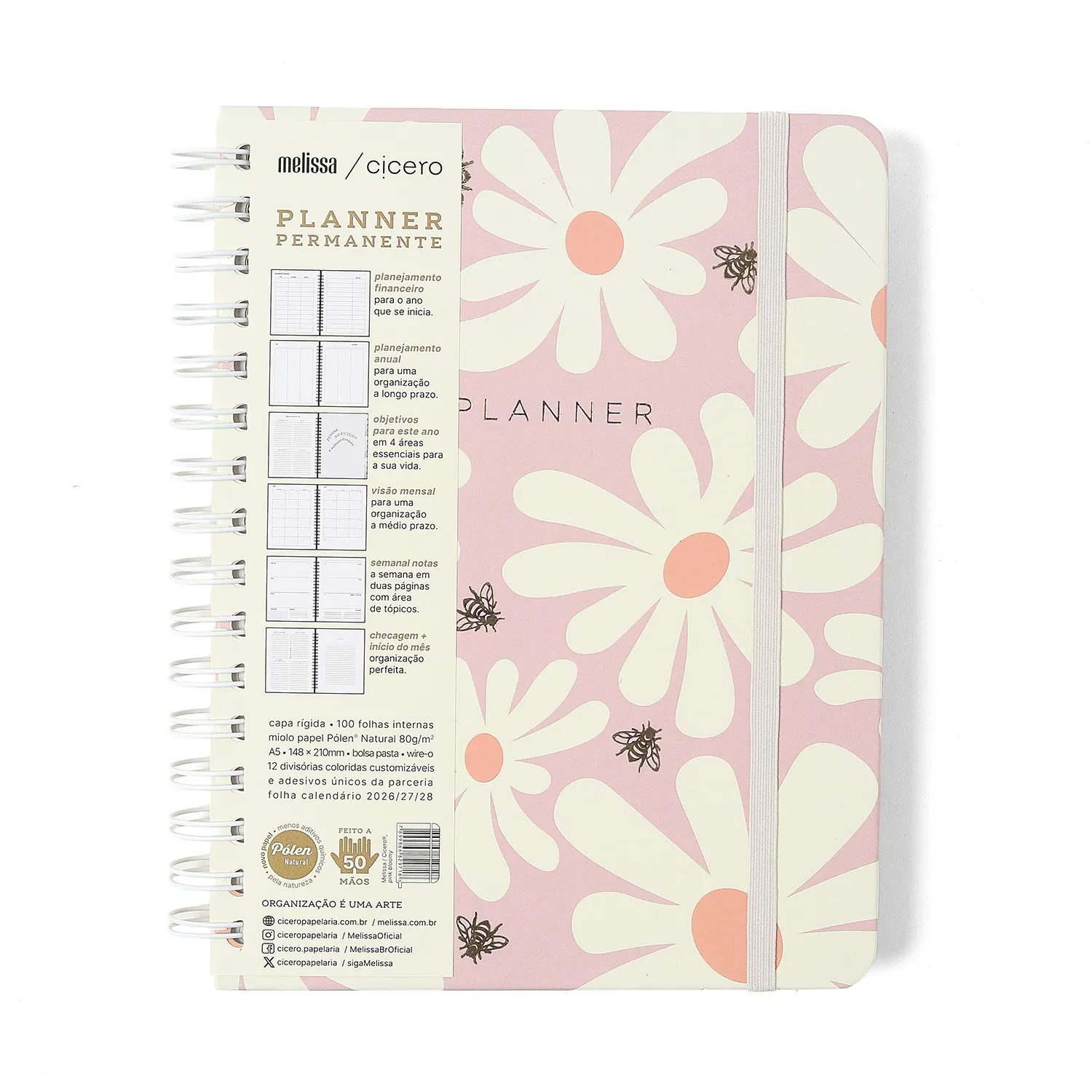 Planner Permanente Wire-o Melissa Semanal Notas A5 Pink Bloomy