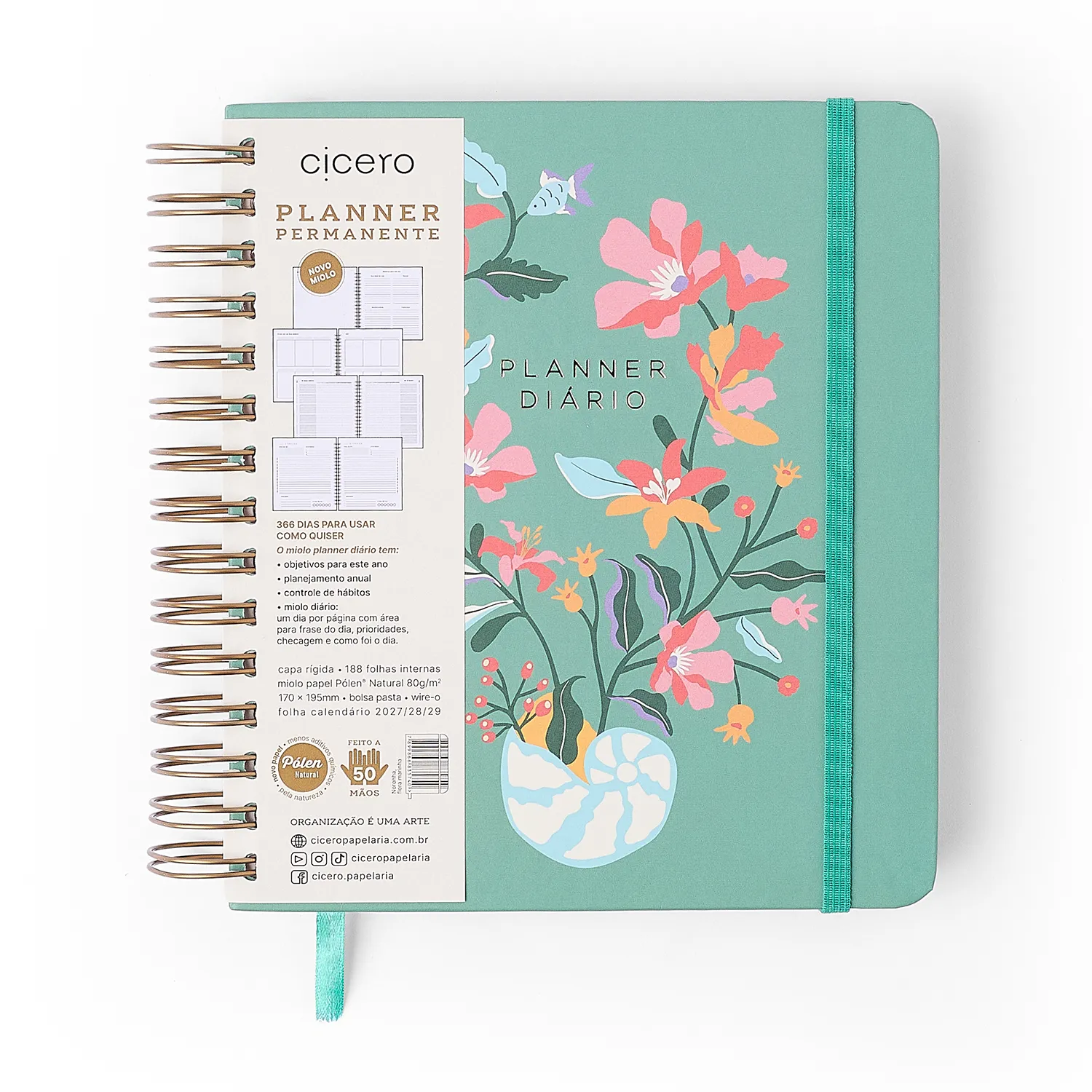 Planner Permanente Wire-o Noronha Diário 17x19,5 Flora Marinha