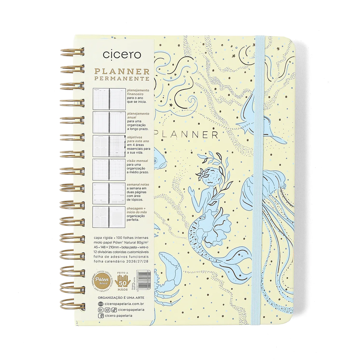 Planner Permanente Wire-o Origens Semanal Notas A5 Áqua Off White