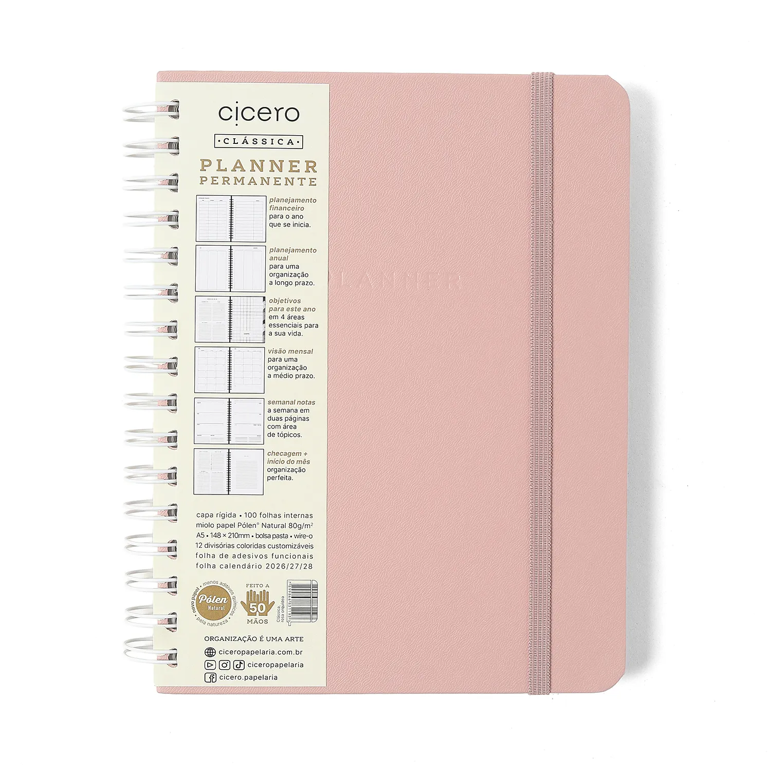 Planner Permanente Wire-o Pastel Semanal Notas A5 Rosa Orquídea