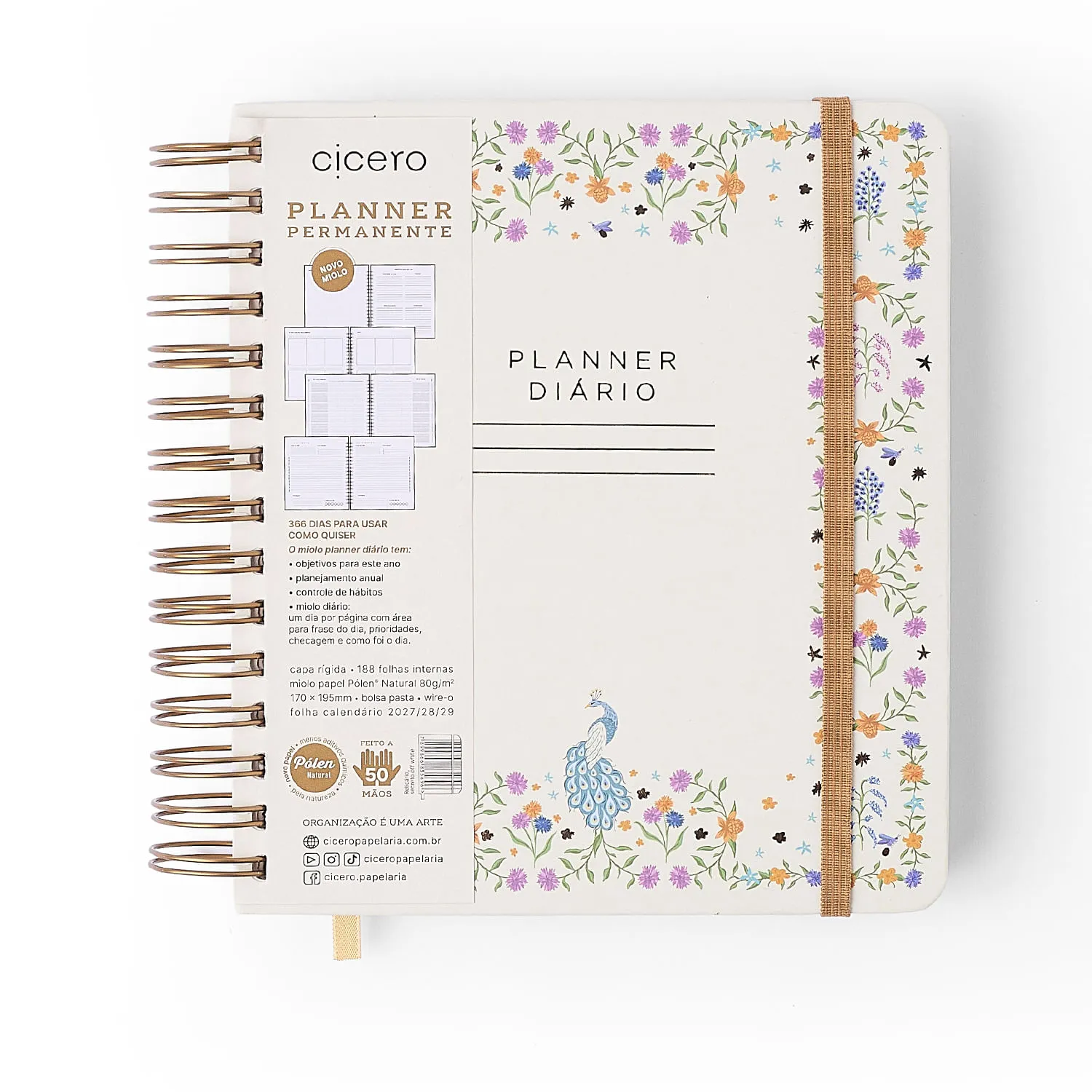 Planner Permanente Wire-o Relicário Diário 17x19,5 Secreto Off White